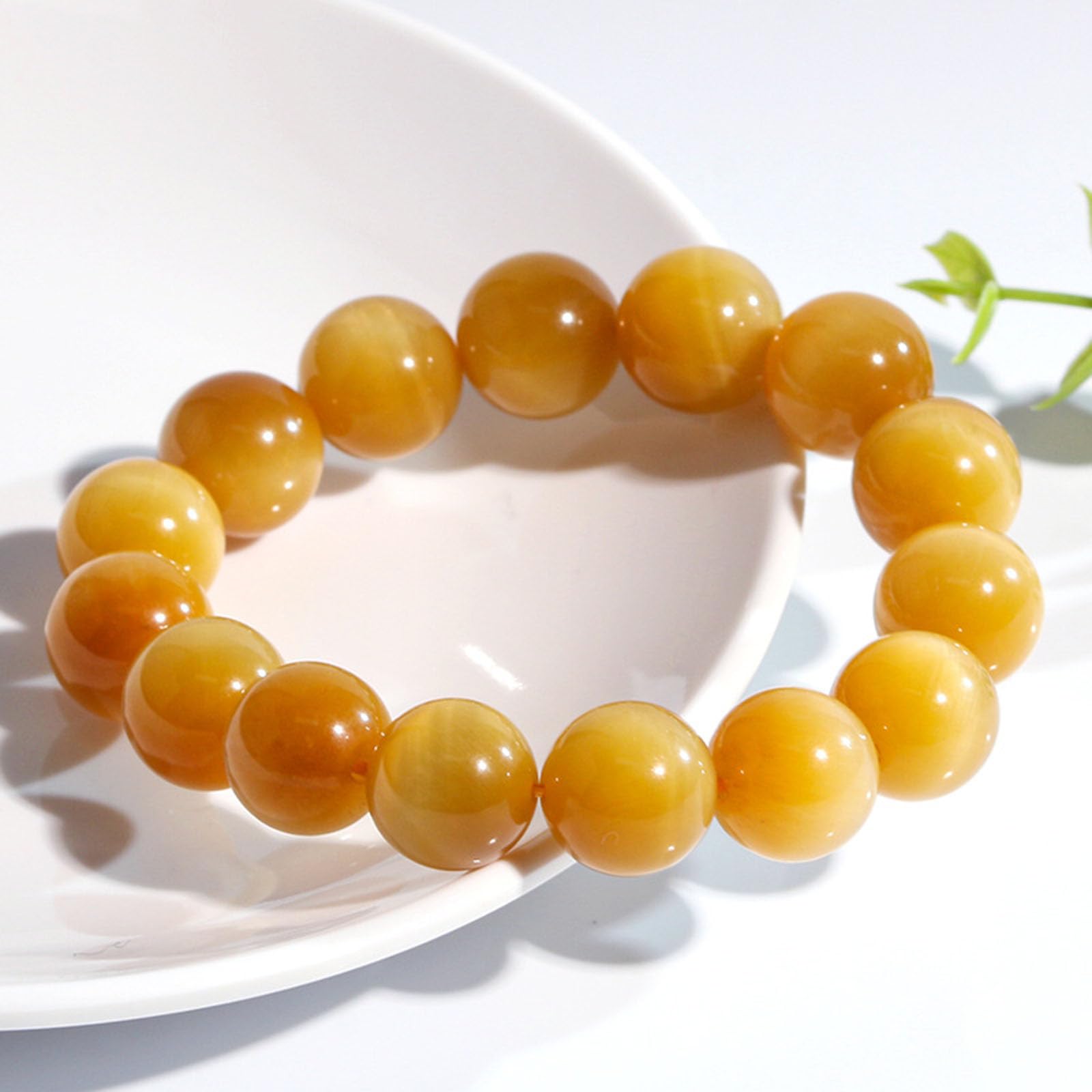 16mm, Armband mit Perlen aus natürlichem Tigerauge-Stein in Gold, Stretch-Armband mit Heilkristallen für Damen und Herren, Armband mit Energiekristallperlen als Geschenk für Freunde