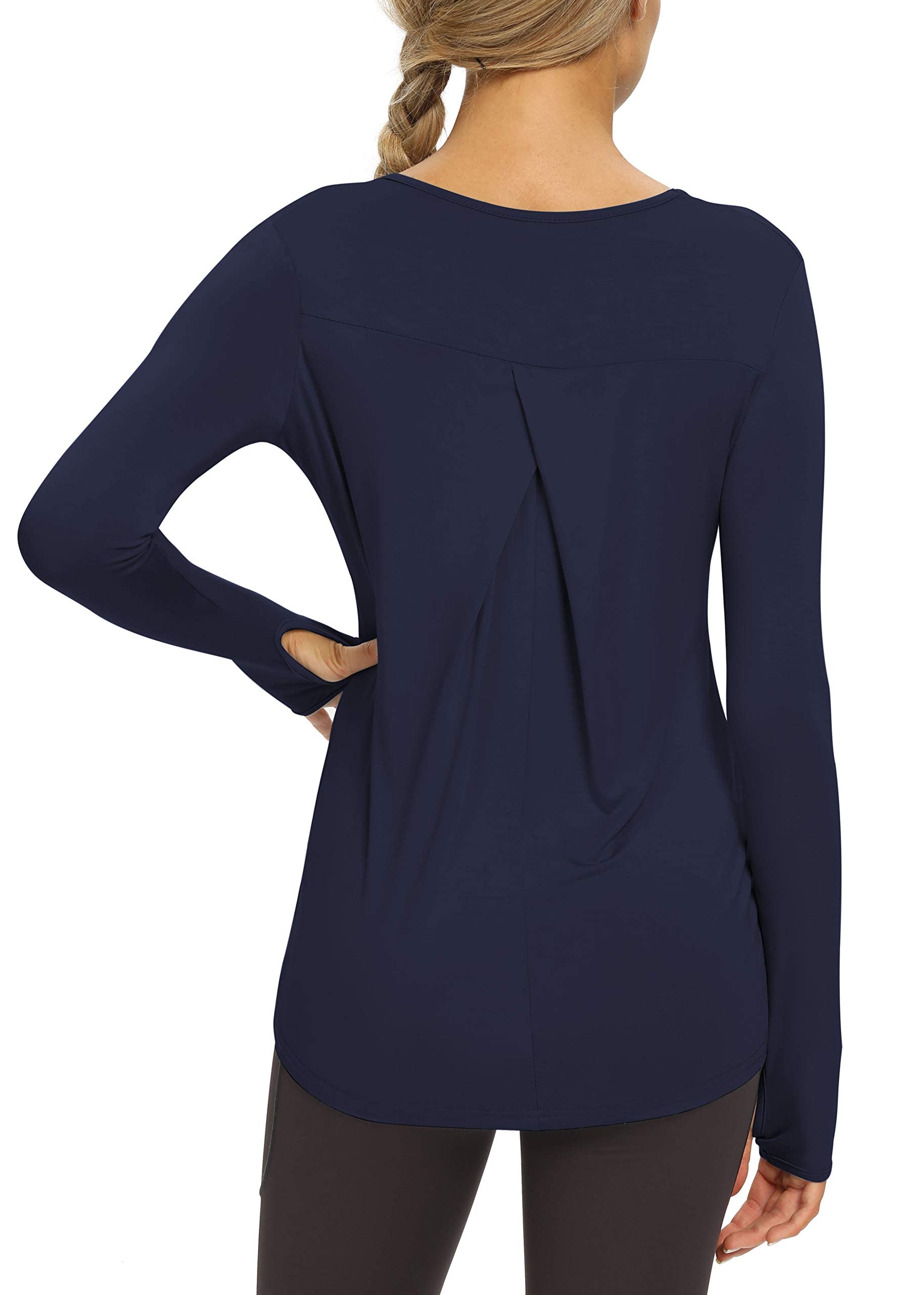 Bestisun Long Sleeve Tunic Tops Athletic Shirts Workout Clothes Hiking Sport Activwear for Women Loose fit Navy Blue XL