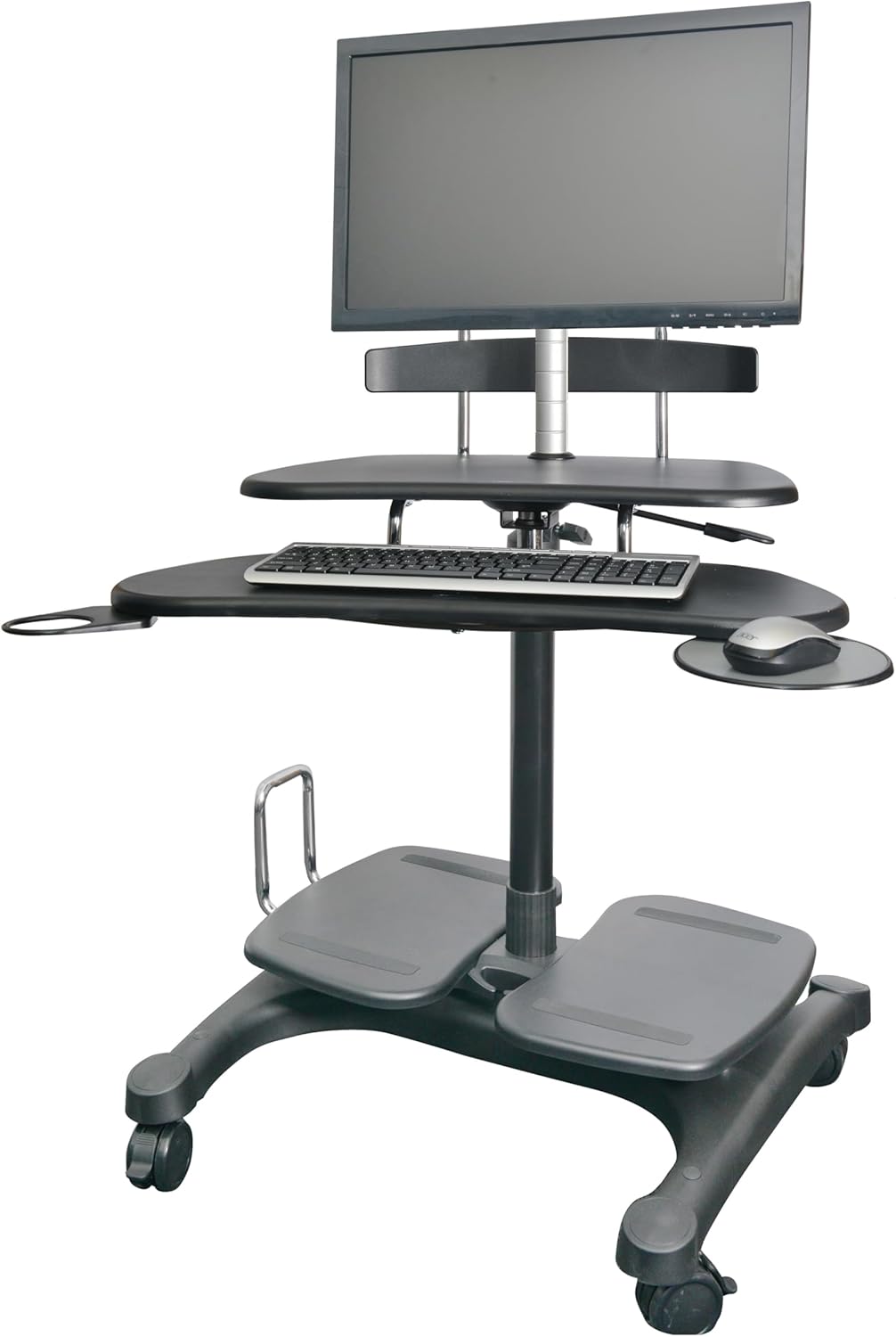 Kantek Mobile Sit Stand Height Adjustable (31"-44.5") PC Cart, Rolling Computer Laptop Workstation, Keyboard Tray, Mouse Tray, Printer, UPS, Monitor Arm,Black,STS240