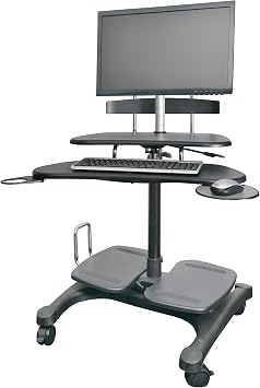 Kantek Mobile Sit Stand Height Adjustable 31"-44.5" PC Cart, Rolling Computer Laptop Workstation, Keyboard Tray, Mouse Tray, Printer, UPS, Monitor Arm,Black,STS240