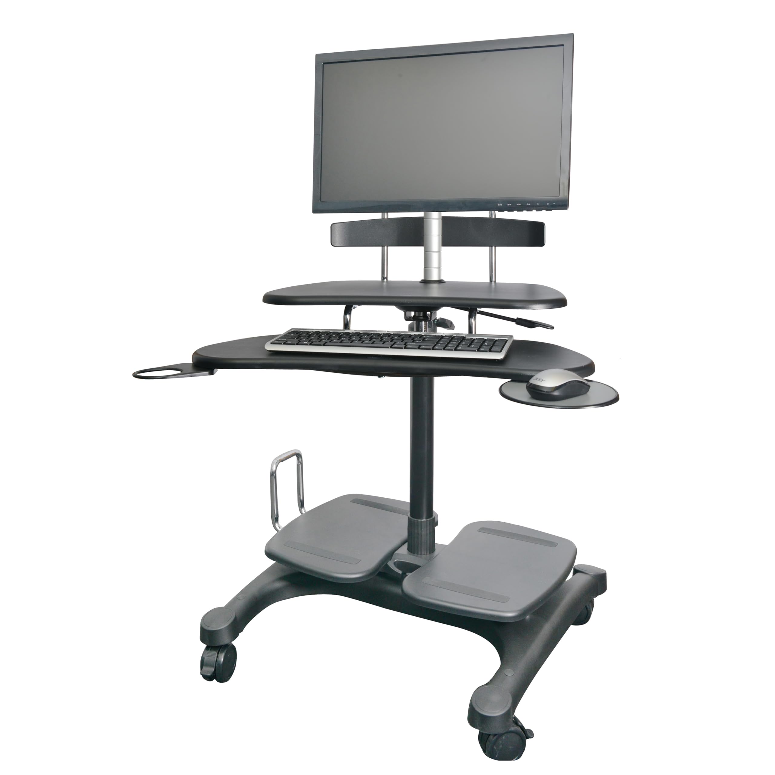 Kantek Mobile Sit Stand Height Adjustable (31"-44.5") PC Cart, Rolling Computer Laptop Workstation, Keyboard Tray, Mouse Tray, Printer, UPS, Monitor