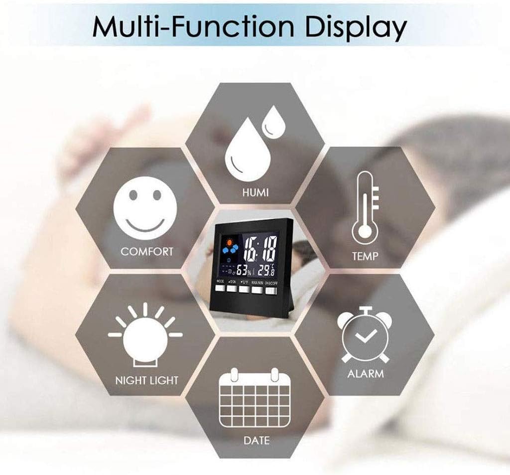 Room Thermometer - Indoor Household Temperature and Humidity Meter Electronic Thermometer Hygrometer with Alarm Clock