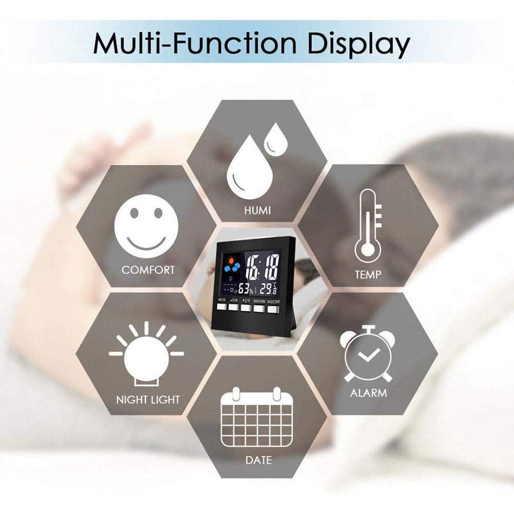 Room Thermometer - Indoor Household Temperature and Humidity Meter Electronic Thermometer Hygrometer with Alarm Clock