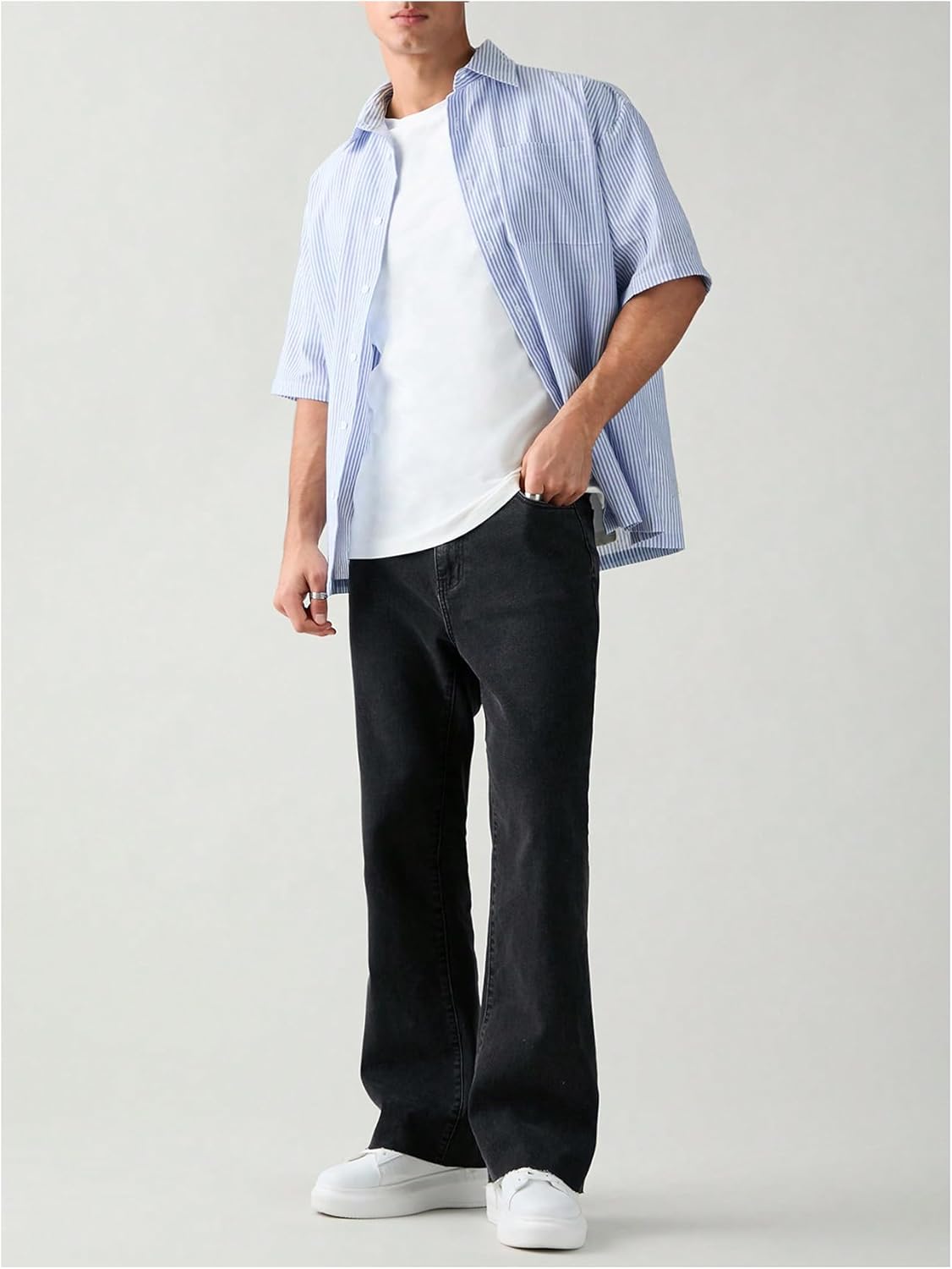 GORGLITTER Men's Striped Button Down Shirts Short Sleeve Casual Loose Collared Shirt with Pocket - Image 6