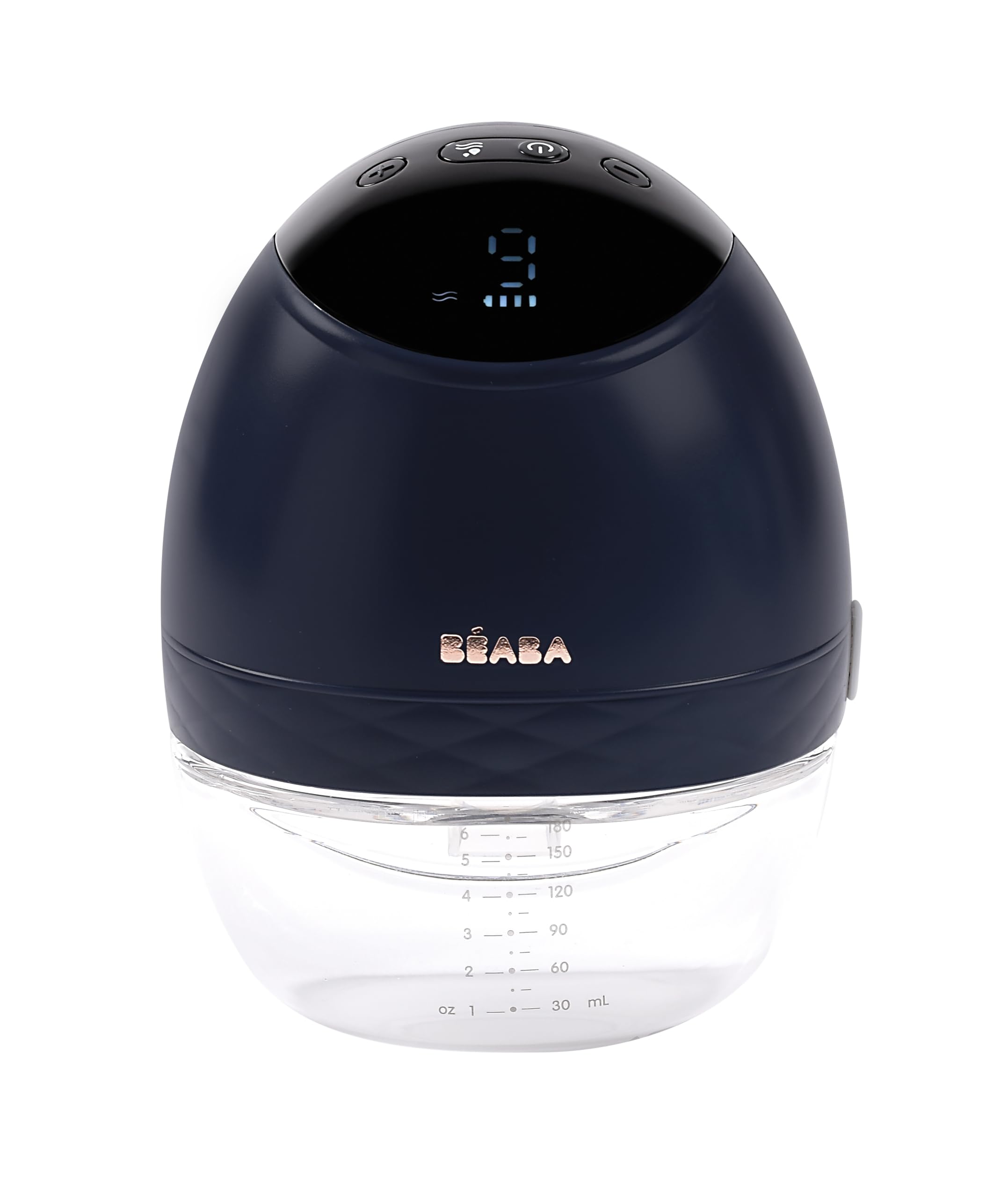 BÉABA, Tiralatte elettrico a mani libere, leggero, compatto, 3 modalità, 9 livelli, 0 onde, silenzioso, grande capacità 180 ml, timer, funzione memoria, 6 sessioni, ricarica USB C, blu notte