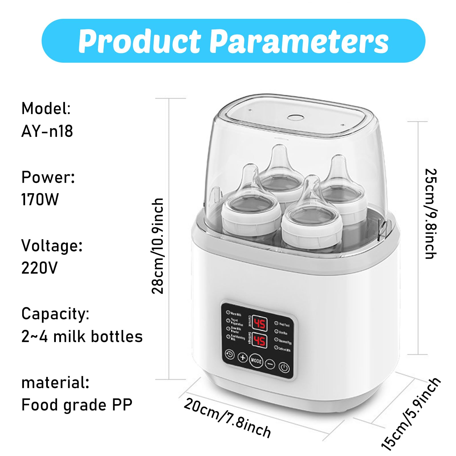 8-in-1Flaschenwärmer, Milchwärmer mit Timer, Babykostwärmer mit Fernbedienung, Sterilisator für Babyflaschen, Bottle Warmer mit Auftau, Sterilisier für Familien Kinderzimmer und Kindertagesstätten