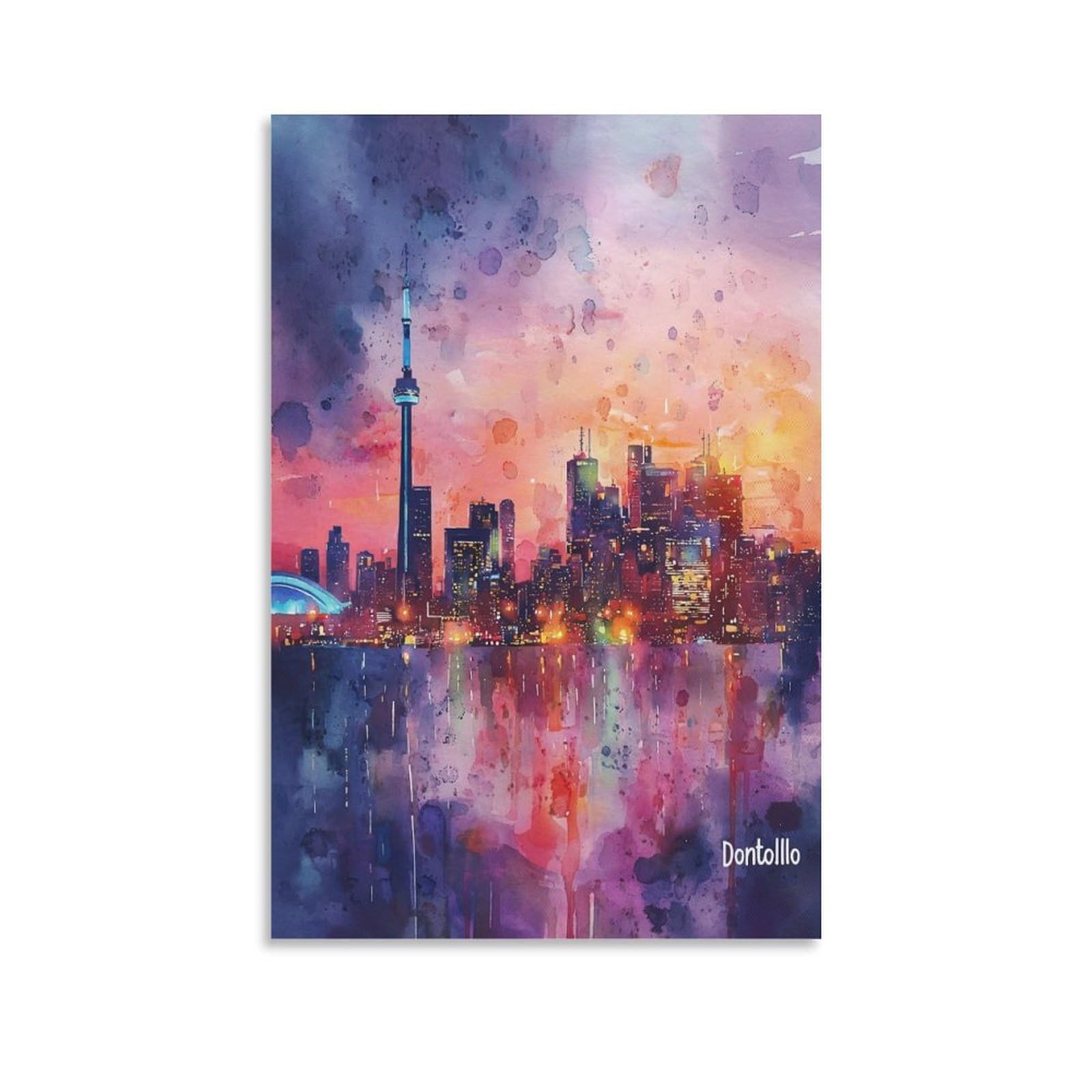 LCYNNH Toronto Watercolor Custom 20x30inch(50x75cm) Vintage Travel Poster Watercolor Canvas Art