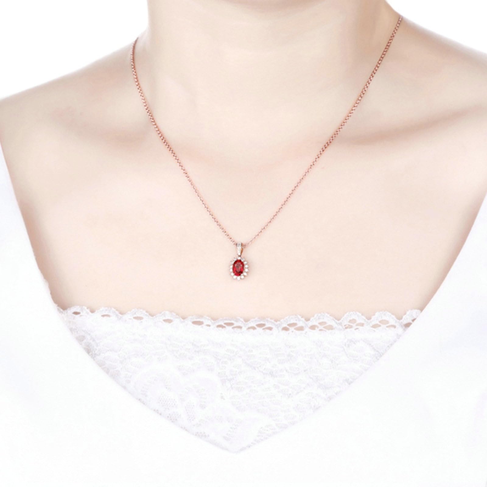 Collar para mujer de oro rosa 750 585 375 de oro auténtico con colgante, cadena colgante de flor con rubí de 1 ct y diamante de 0,19 ct, collar sin níquel, 45 cm