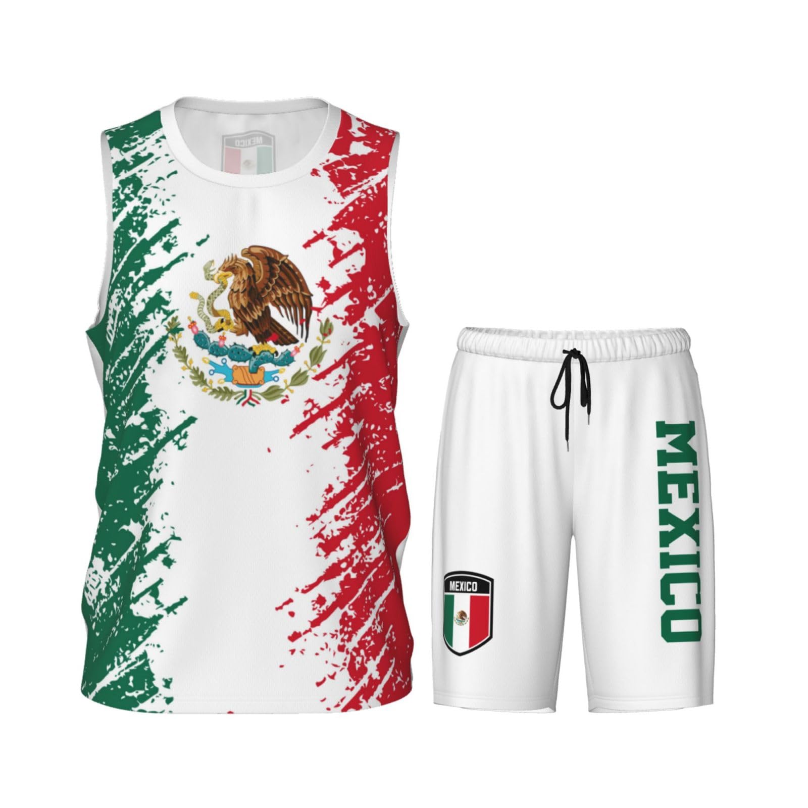 Mexico Flag Grain (1) Basketball Jersey Uniform Suit for Men Adults Training Athletic Set