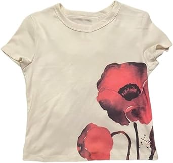 Y2k Graphic Baby Tee Women Floral Print Short Sleeve Emo Shirt Gothic Aesthetic Harajuku Streetwear