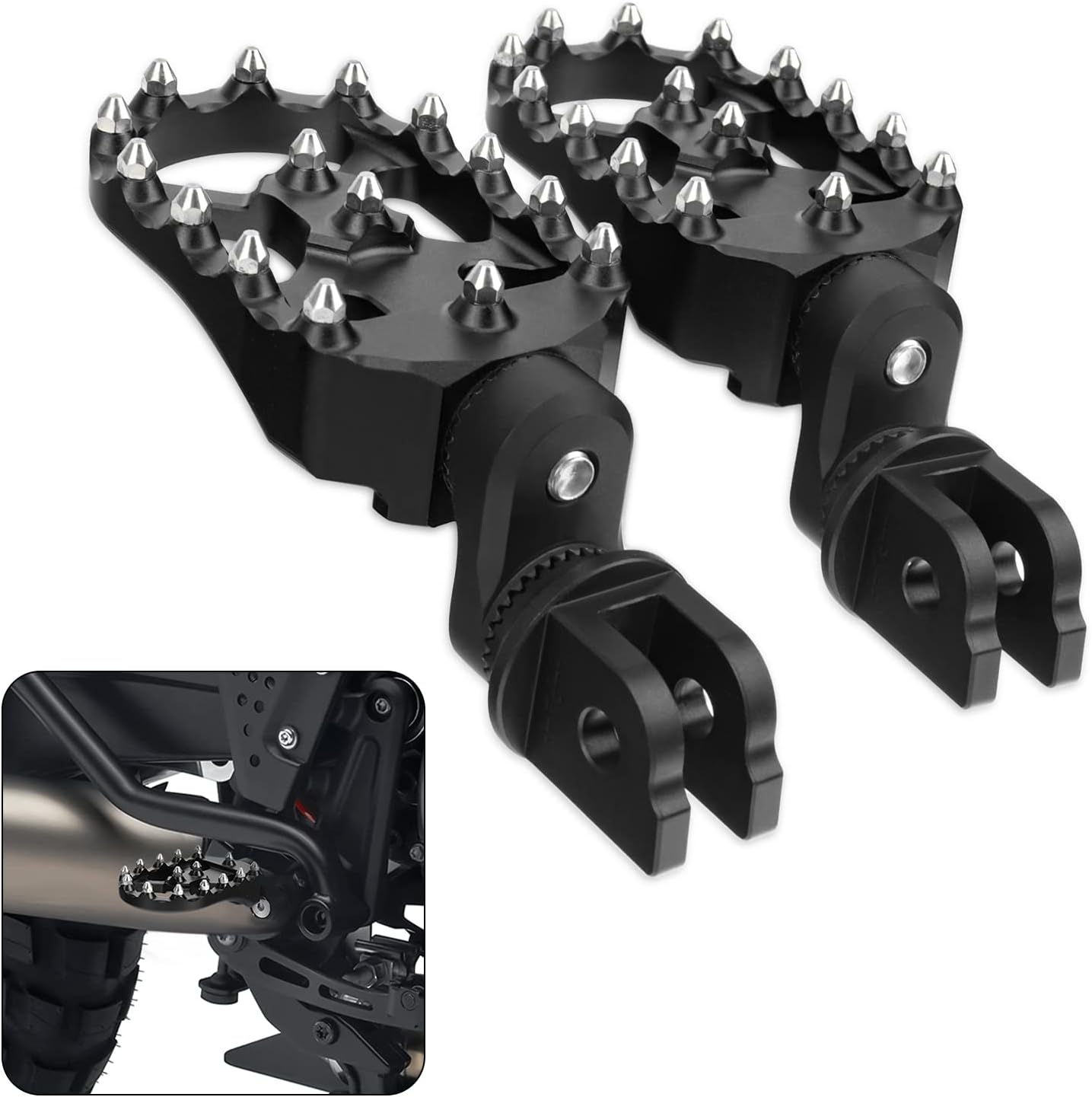 Motorcycle Front Footrest Foot Pegs Angle Adjustable MX Style Foot Peg Compatible with 2021-Newer Harley Pan America RA1250 RA1250S Models-Silver