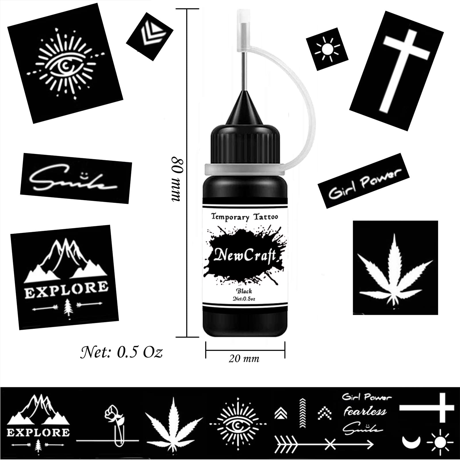 NewCraft Temporary Tattoo Ink for Women Kids Men, 8 Bottles 5 Colors