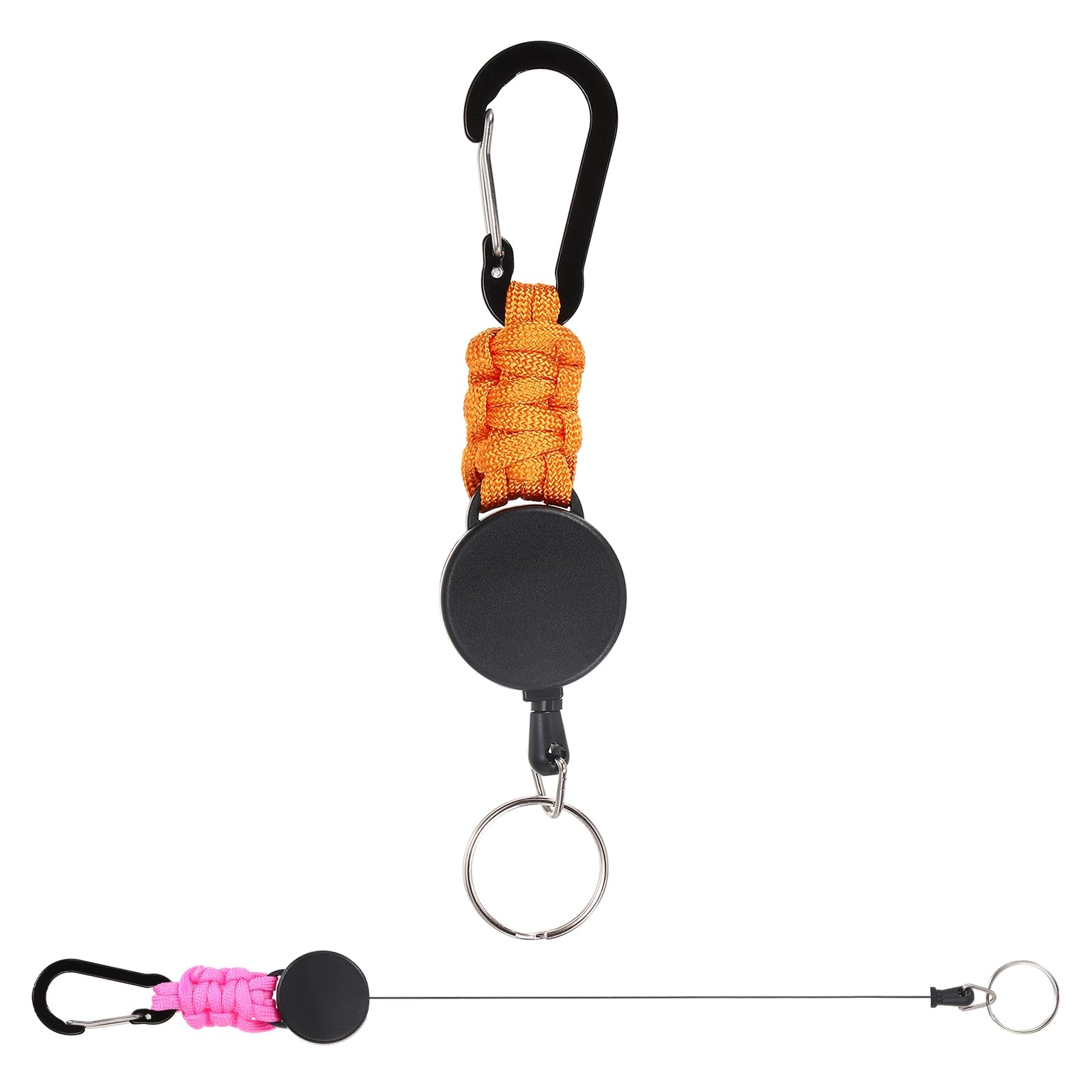 PATIKIL Retractable Keychain, 2 Pcs Heavy Duty Carabiners Badge Holder Reel ID Holder Clip Key Chain with 27" Steel Cord for Bags Keys Ring Cards Electronics, Pink & Orange โ image 1