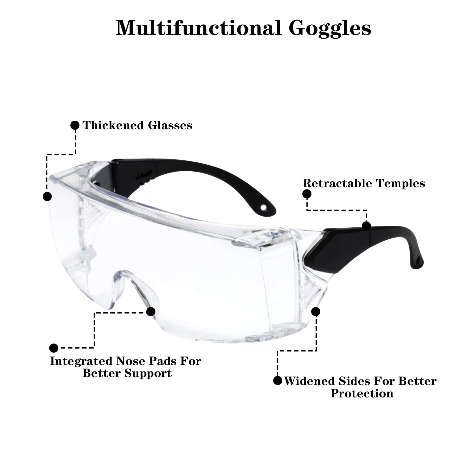 2 Stück Schutzbrille Überbrille, Safety Glasses, Sicherheitsbrille mit Transparent Anti-Beschlag, Arbeitsschutzbrille mit Verstellbare Bügel, Vollsichtbrille Arbeitsbrille für Baustelle Labor