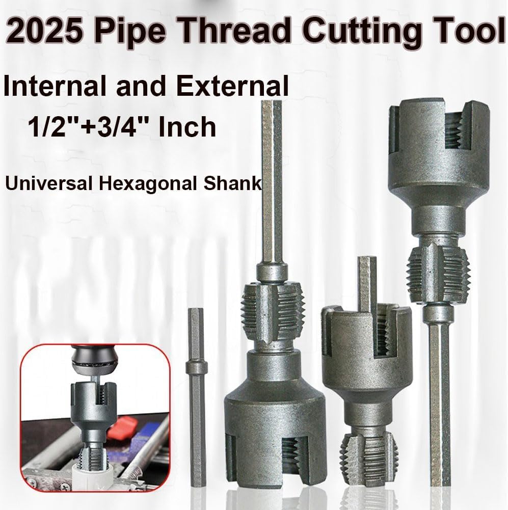 Integrated Internal & External Pipe Threading Tool, PVC Pipe Threader Kit, Tarrajas para Hacer Roscas Tubos Plasticos, 1/2" 3/4", Rethreadings Tool for Water Pipes (1/2+3/4)