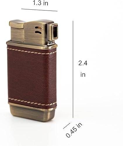 Miniatura 2 de SMKOLIN Encendedor de tubo pequeño de cuero suave llama interior butano recargable (sin gas) (marrón)