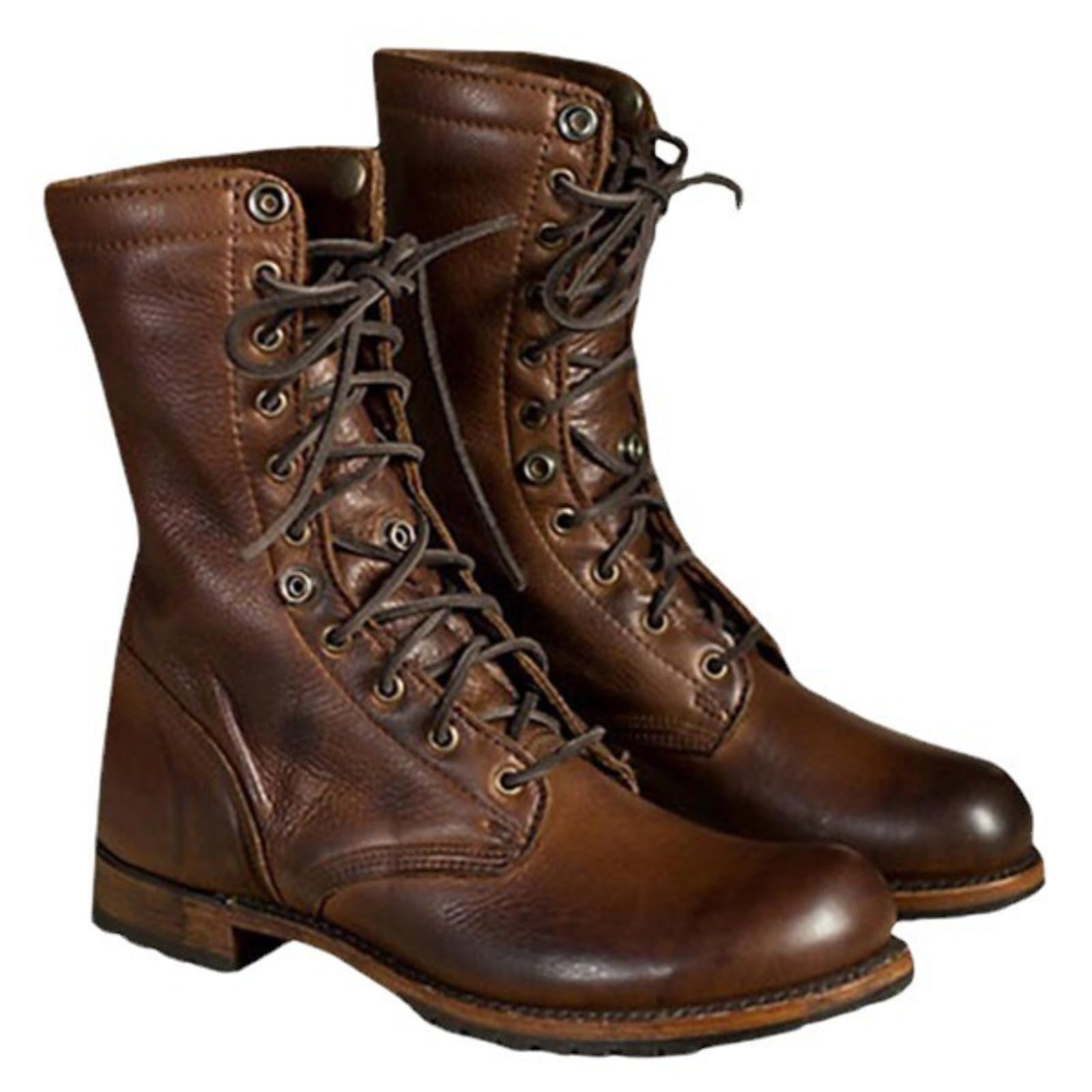 RUMITY Retro stivali moto, stivali corti cavaliere, stivali in pelle PU impermeabili da uomo e donna, 36-48(marrone,45)