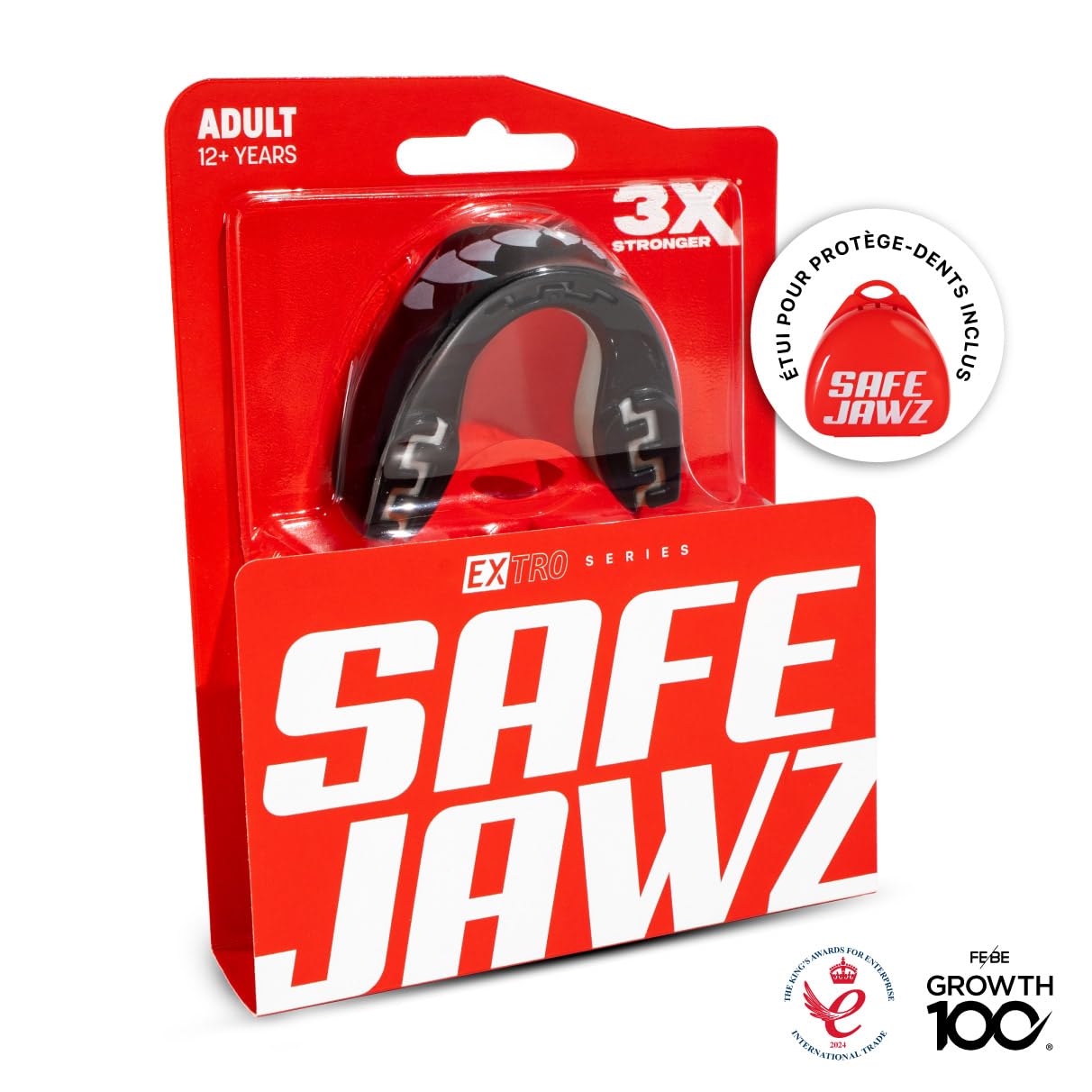 SAFEJAWZ Sport Protège-Dents/Gouttière Coque Dentaire Protege Dent. Protection intégrale pour Tous Les Sports, notamment Le Rugby, MMA, Hockey, Judo, Karate, Les Arts Martiaux et la Boxe