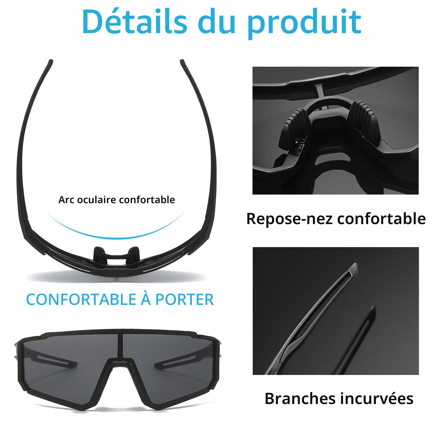 Lunette de Soleil Sport Polarisée, Lunettes de Cyclisme Homme Femme Cyclisme Lunette Protection UV400 Lunette de Soleil pour Course à Pied Cyclisme Pêche Conduite Golf Ski