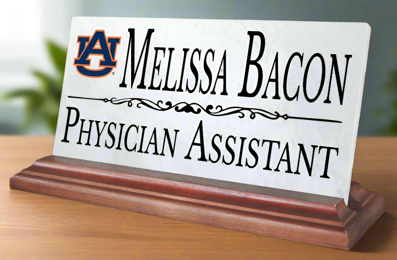 Auburn University Nameplate – Personalized Marble Desk Name Plate with Hardwood Base – Custom Graduation Gift for Auburn Tigers Alumni, Students, or Professionals – Officially Licensed