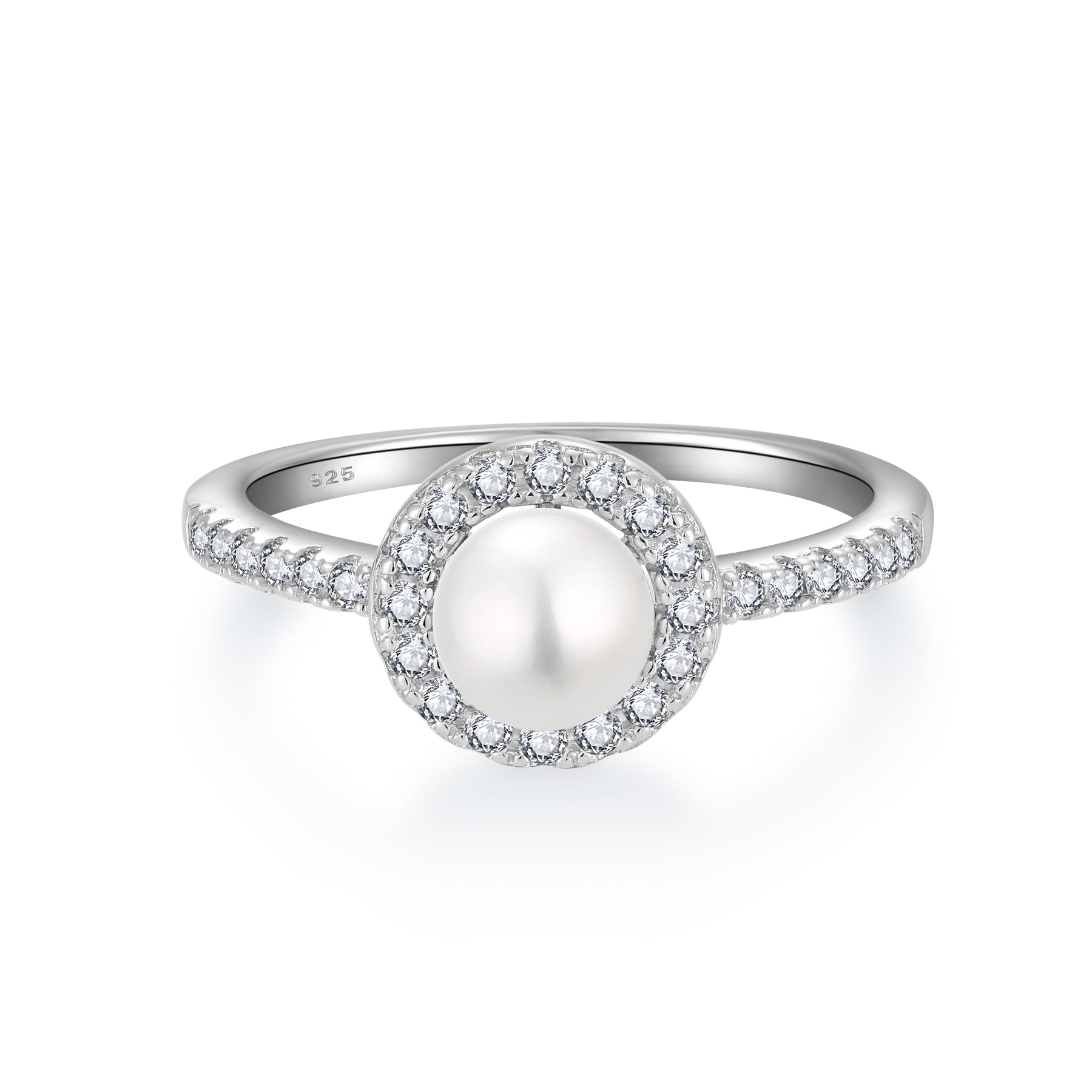 STARCHENIE Freshwater Pearl Ring 925 Sterling Silver 6mm White Pearl Rings Gold Plated Wedding Engagement Jewelry Gift for Women Size 5-10