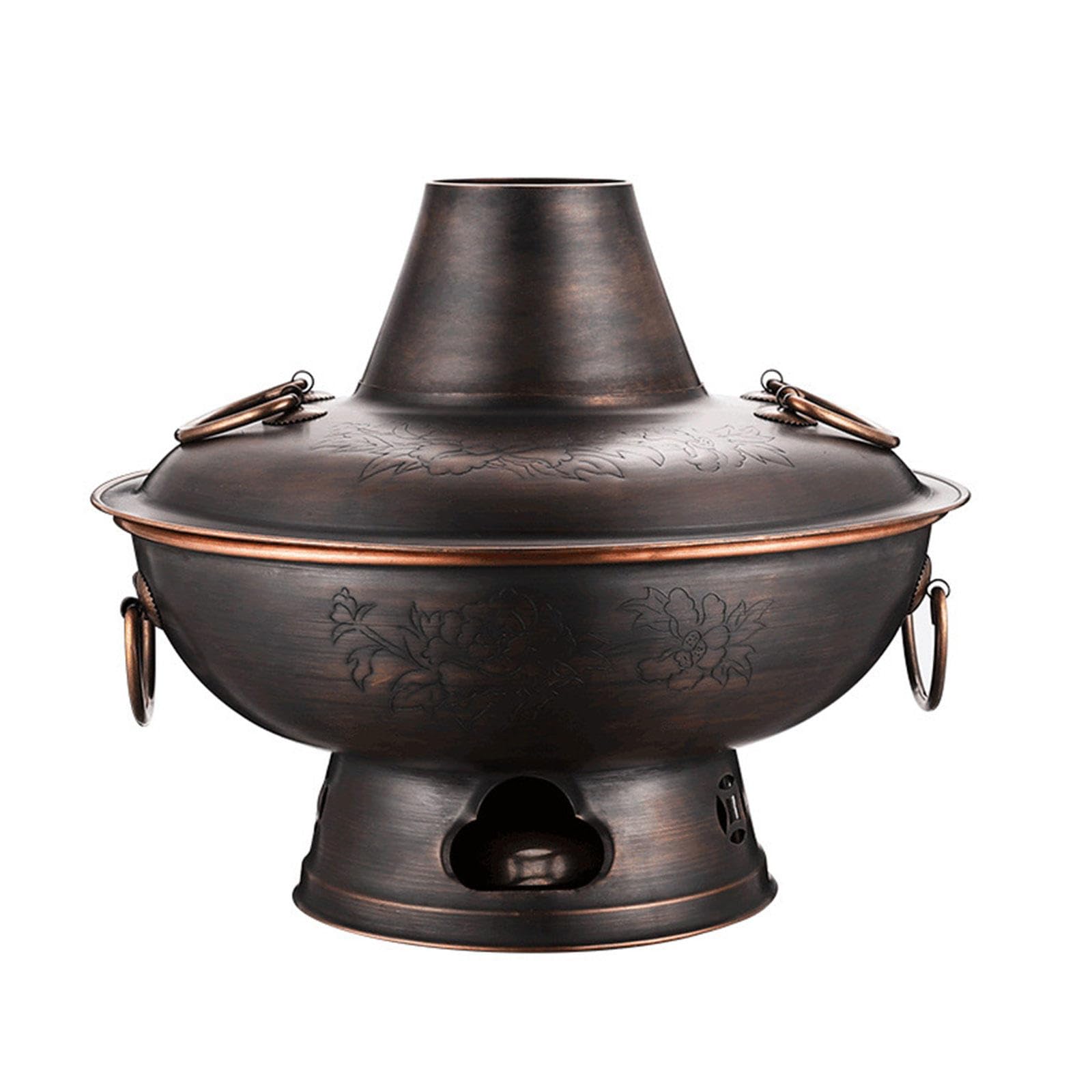 asdchZen Old Hot Pot,Chinese Copper Hot Pot,Chinese Old Shabu Shabu Pot,Outdoor Cookware Picnic Stove Cooking Pot,Stew Pot Cheese Fondue For Hiking Home Camping Picnics Parties,A,38cm