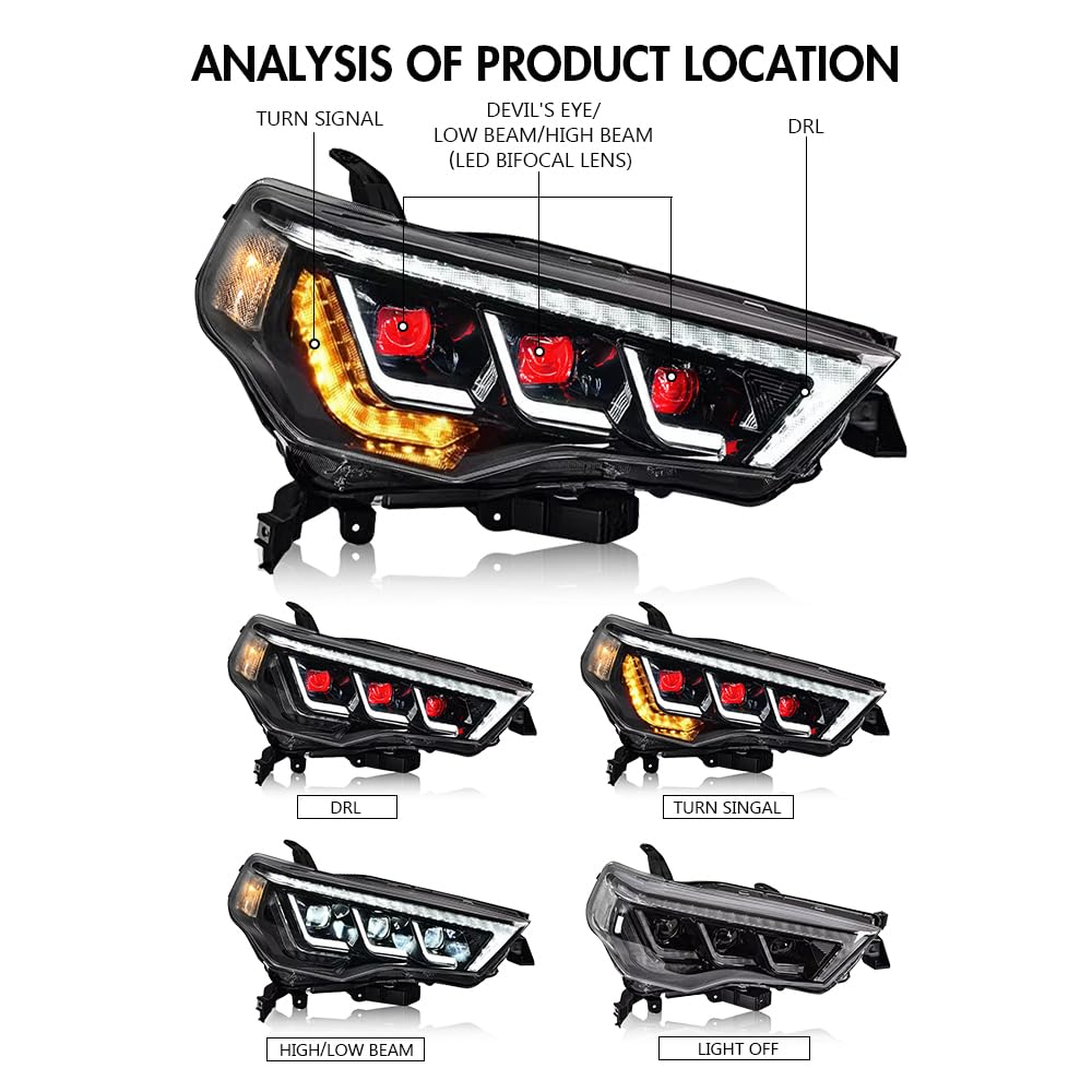 Amazon.com: Headlights for 5th Gen Toyota 4Runner 2014-2023 TRD