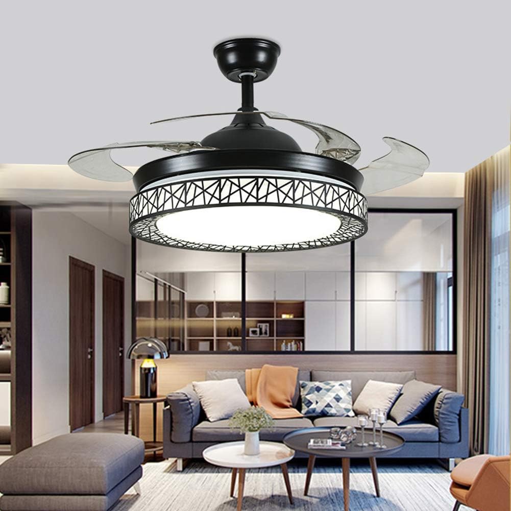 Best Cyber Deals 🔥 Fandian 42Inch Ceiling Fans with Light Retractable Blades LED Ceiling Fan 3 Color Change 3 Speeds Chandelier with Remote Control (Black)
