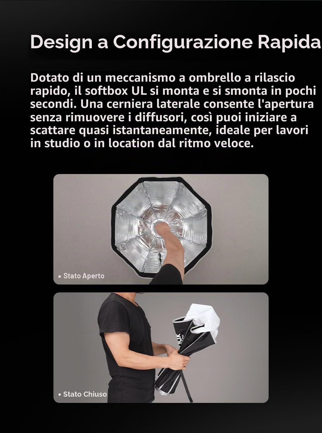 Godox Softbox UL-30x90 Strip 30x89,9 cm con supporto Bowens | Ombrello a sgancio rapido con griglia e deflettore per un controllo preciso della luce, ideale per illuminazione e fotografia