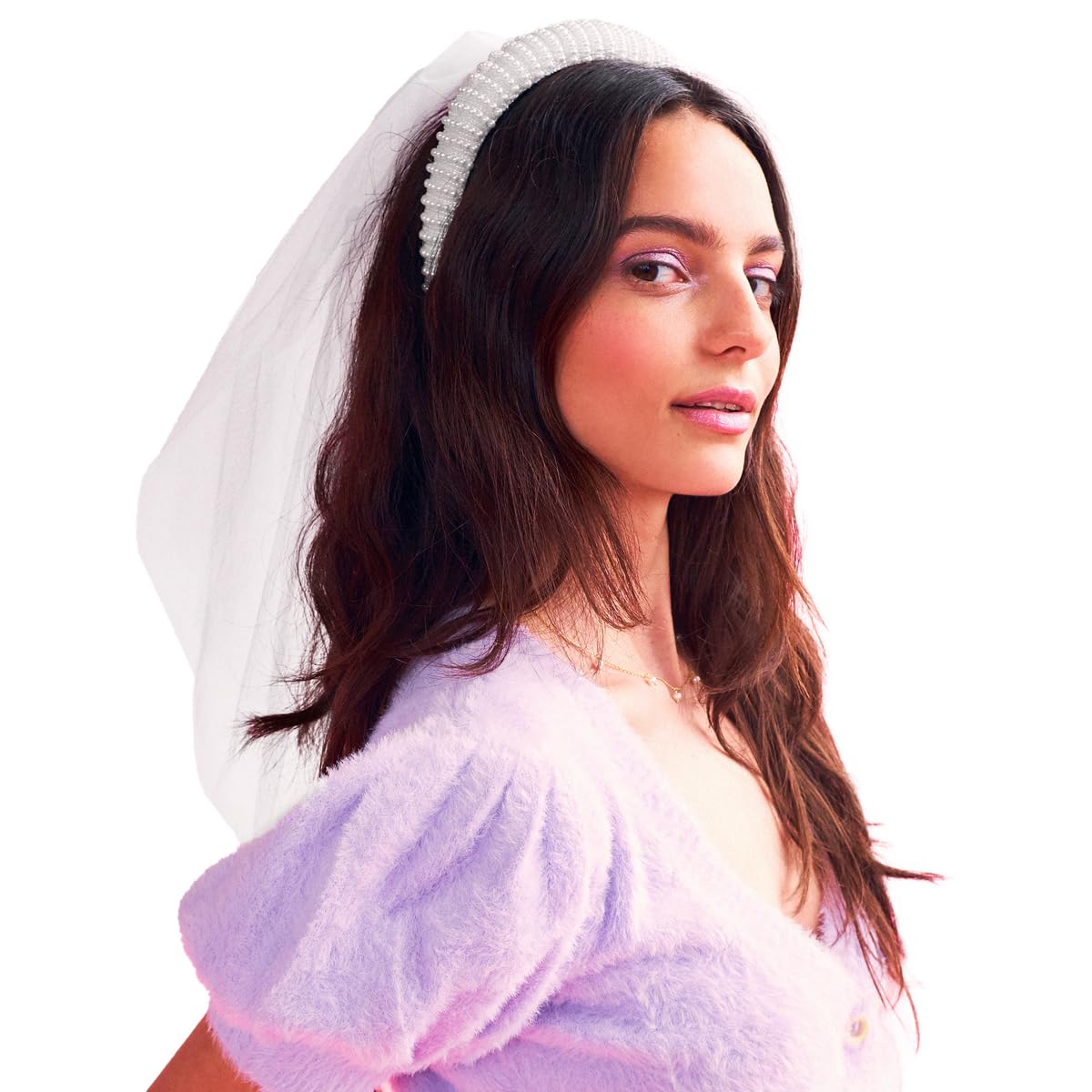 xo, Fetti Bachelorette Party Decorations Pearl Headband with Detachable Veil | White Headpiece Bridal Shower Gift, Bridesmaid Favors, White, Cream