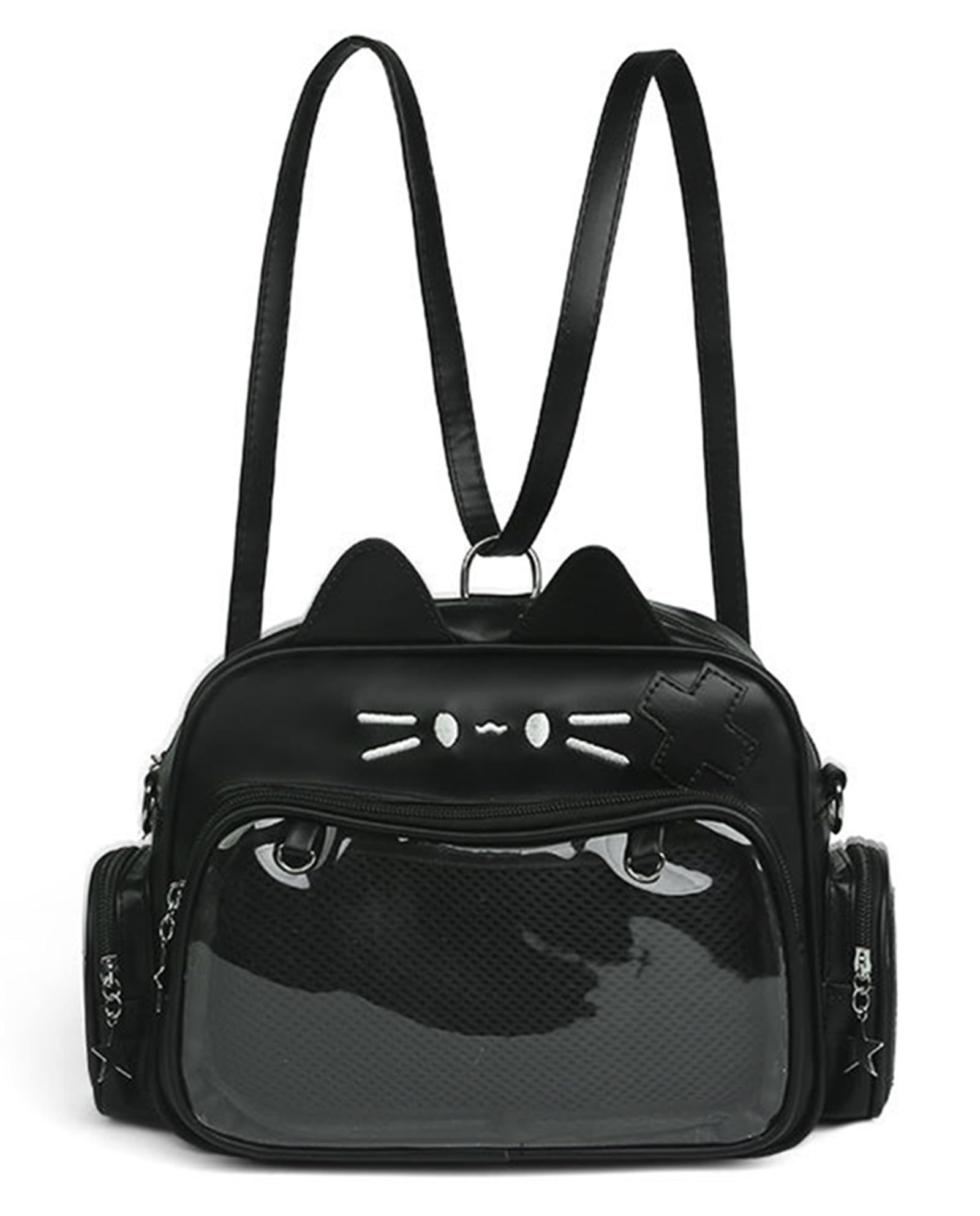 Generic Cute Cat Ita Bag Pin Display Backpack PU Leather Tote Crossbody Bag (Black)