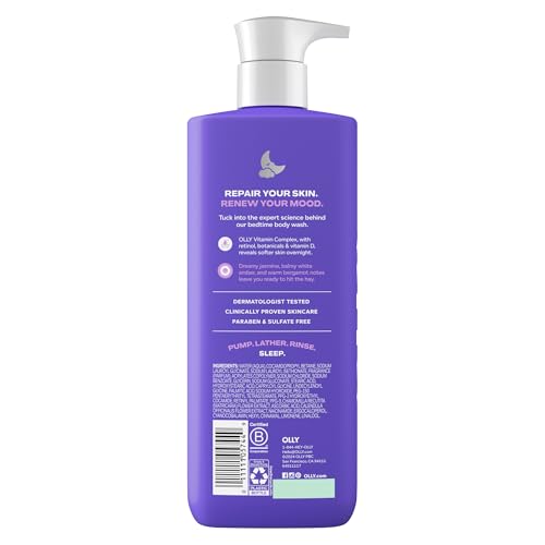 Image of OLLY Renew Body Wash with Vitamin D, Retinol & Botanicals - Nourishing Cleanser for Skin Barrier Repair, Deep Hydration, Jasmine Bergamot Scent, 17oz