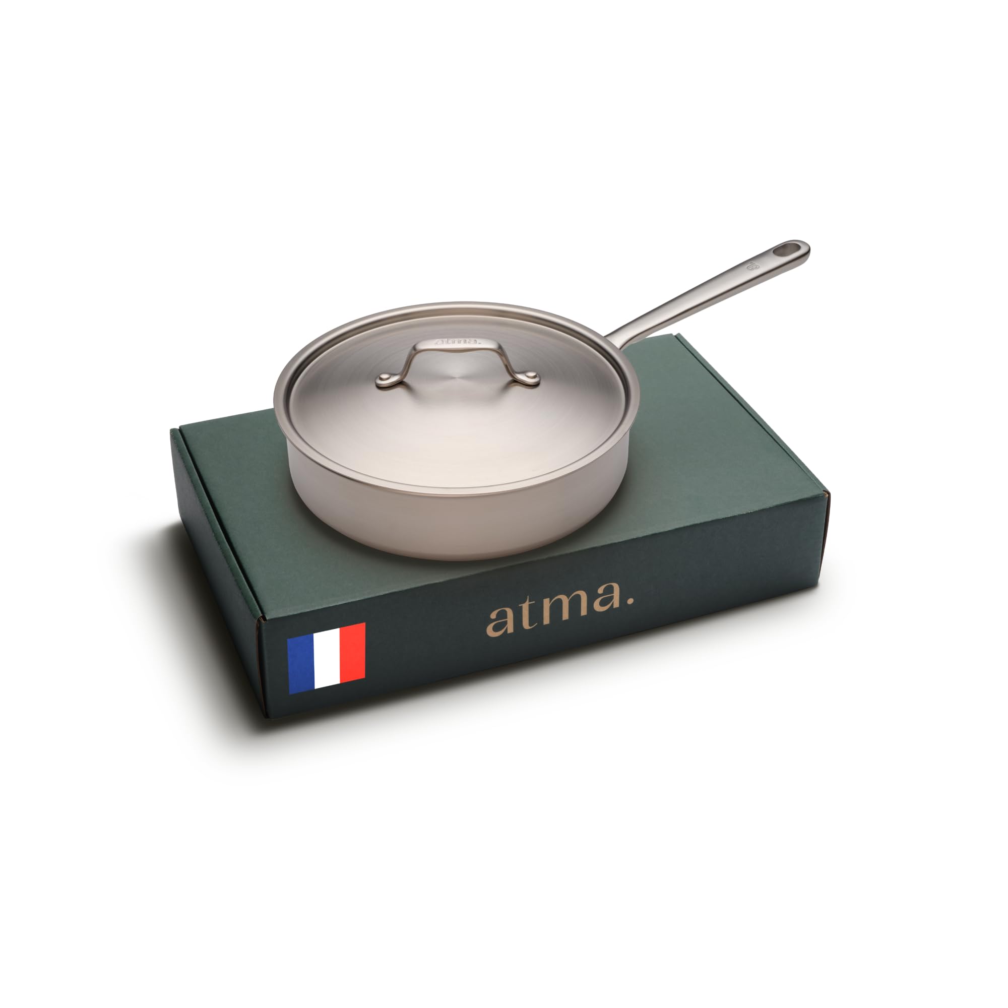 Atma - Sauteuse Inox 24 cm avec Couvercle - Inox 3 Plis - Compatible Tous Feux Dont Induction & Four - Pour Mijoter, Sauter et Frire - Non Toxique, Sans PFAS - Fabriquée en France, Garantie à Vie