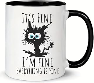 MissDaisy It's Fine I'm Fine Funny Coffee Mug - Cute Cat Gift for Work, Office, Christmas, Parties