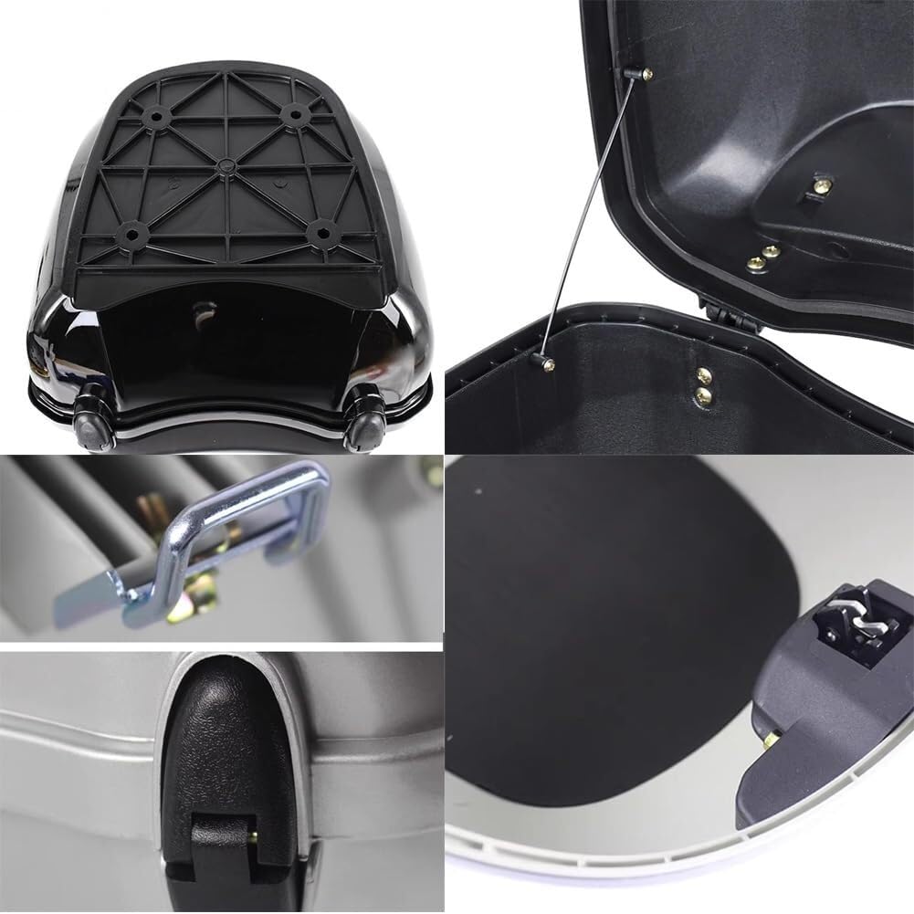 Bauletto superiore per moto e scooter, 33 l, in polipropilene rigido, impermeabile, con serratura, schienale imbottito e catarifrangenti, per casco e bagagli, montaggio universale (argento)