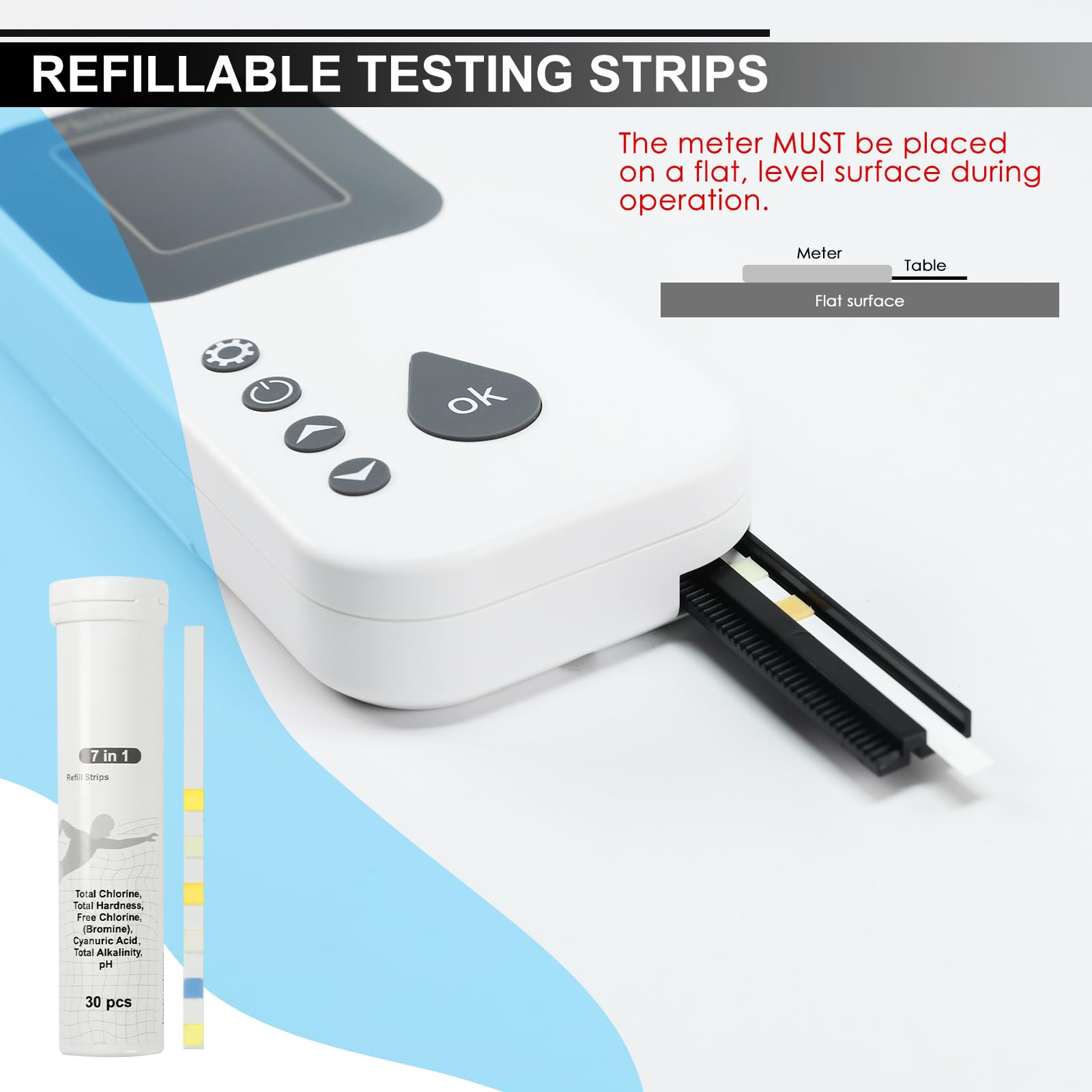 Analizzatore Acqua Digitale per Piscina e Spa Test Kit Professionale per Cloro Libero e Totale, pH, Durezza, Alcalinità, Acido Cianurico, Bromo Tecnologia Fotoelettrica Include Strisce Reattive