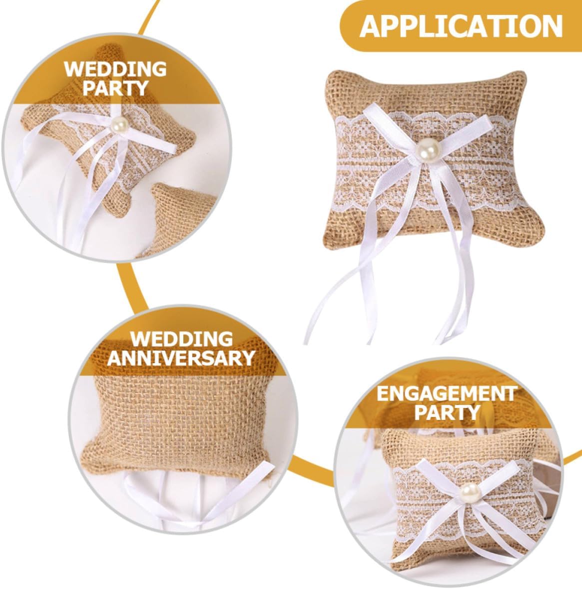 Wakauto Wedding Ring Bearer Pillows Sturdy 2pcs with Burlap and Lace Decorative Ring Cushions Charming Rustic Style for Engagement Party or Proposal