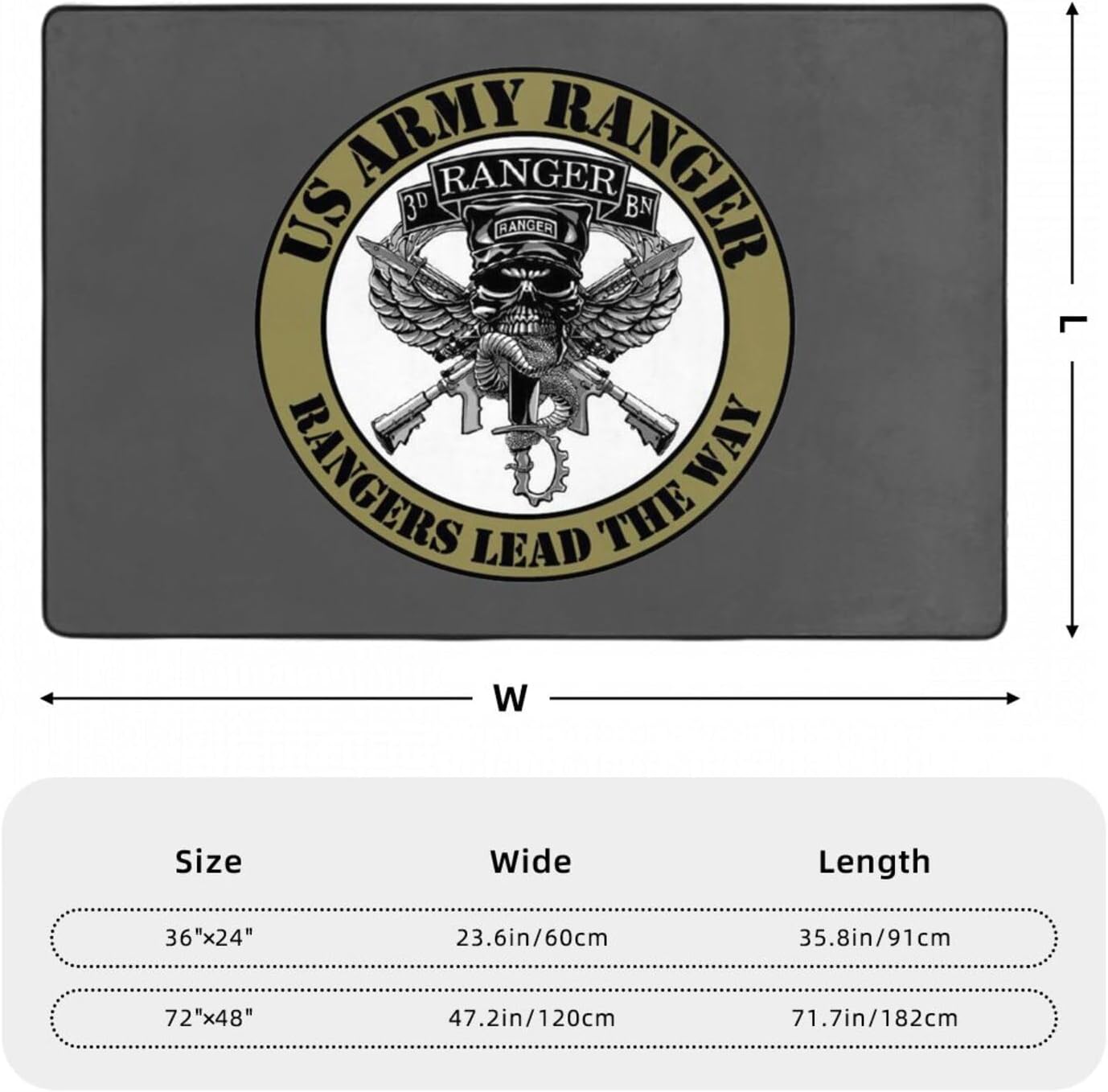 Army Airborne Rangers Logo Area Rug for Living Room Bedroom - Soft Non-Slip Low Pile Washable Floor Mat, Perfect for Kitchen, Dining Room, Nursery, Office