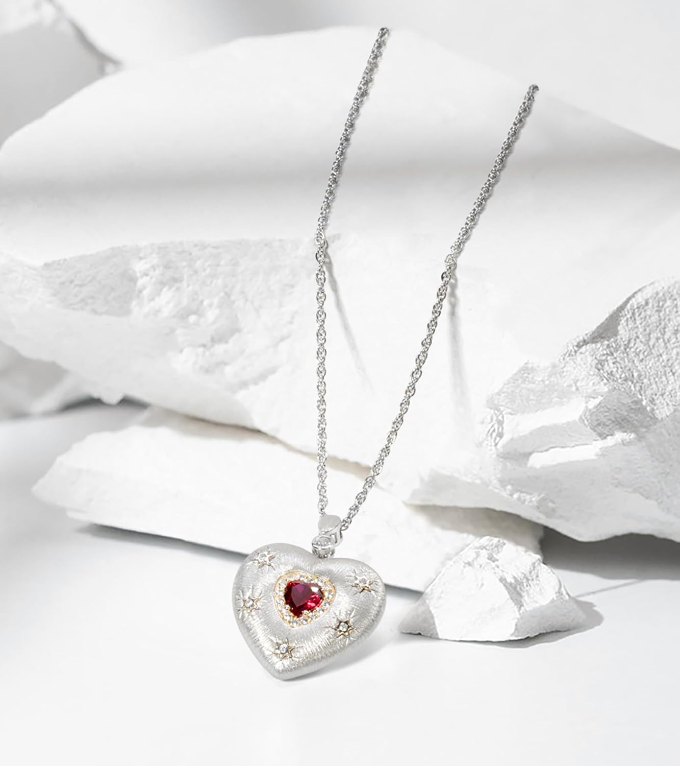 D-POW Cubic Zirconia Heart Necklace S925 Sterling Silver Nickel-Free Hypoallergenic Pendant Necklaces for Women Birthday Gifts for Women Italian Vintage Style Jewelry - Image 3