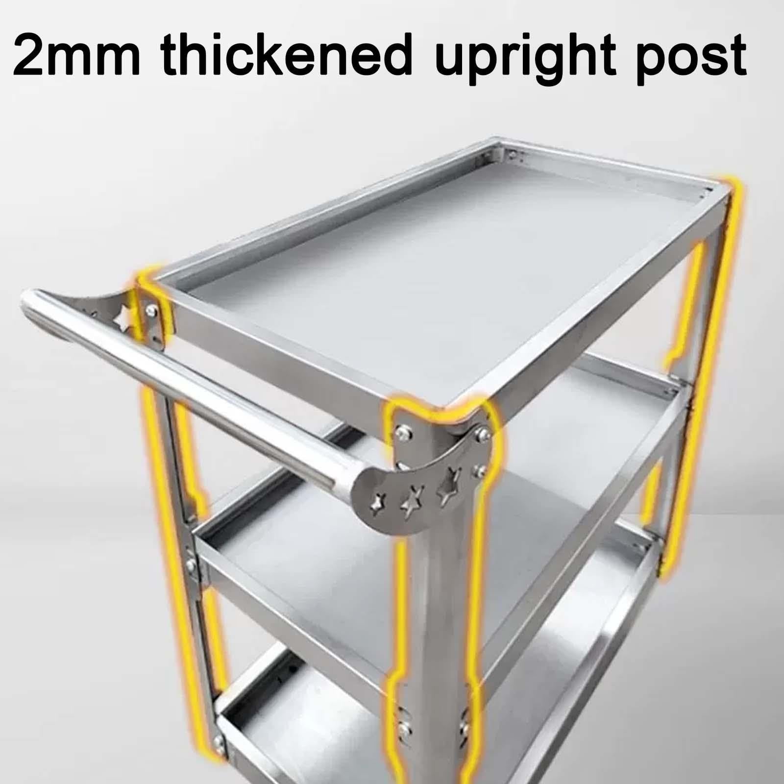 Chariot de Rangement à roulettes Utilitaire en INOX avec 3 Étages
