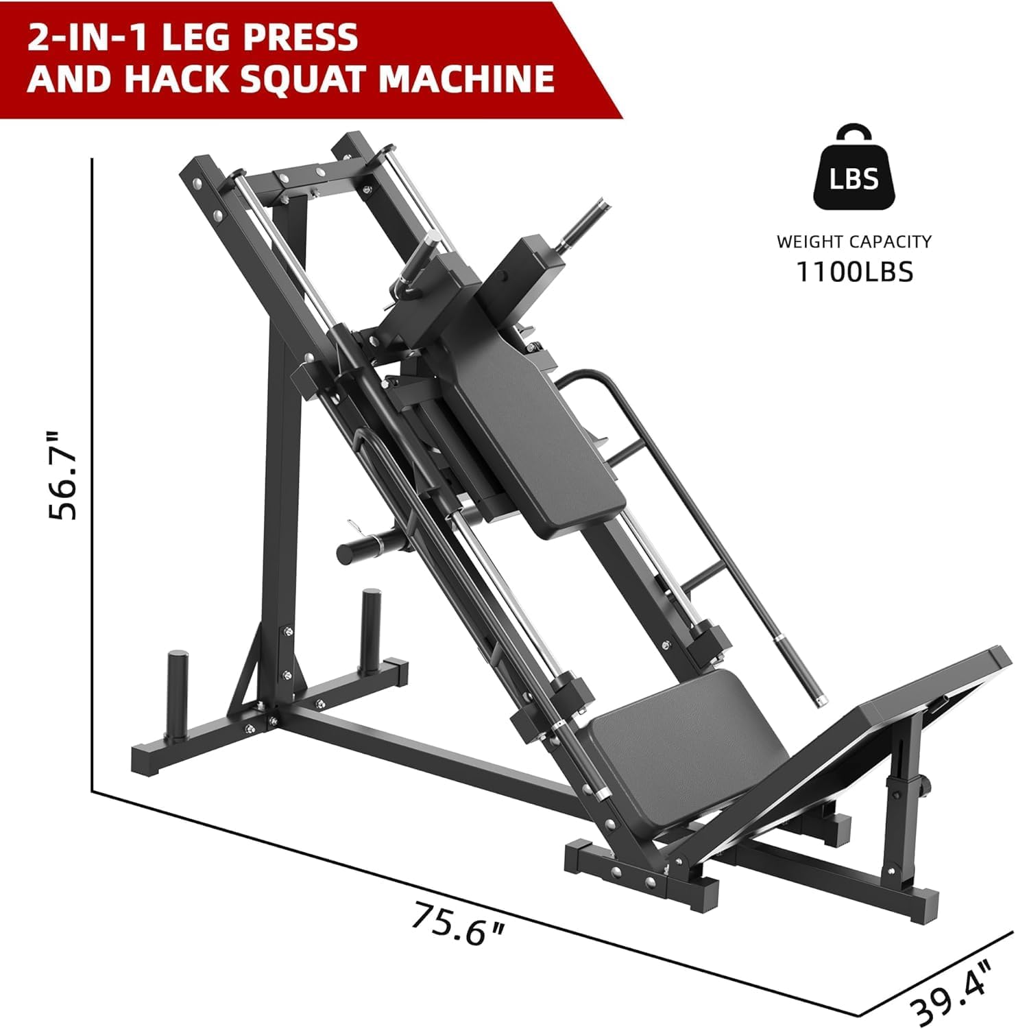 Fitvids Leg Press Hack Squat Machine, Plate Loaded Adjustable Leg Press Machine, Hack Squat Machine with Weight Storage Posts Home Gym, 1100 LB Capacity