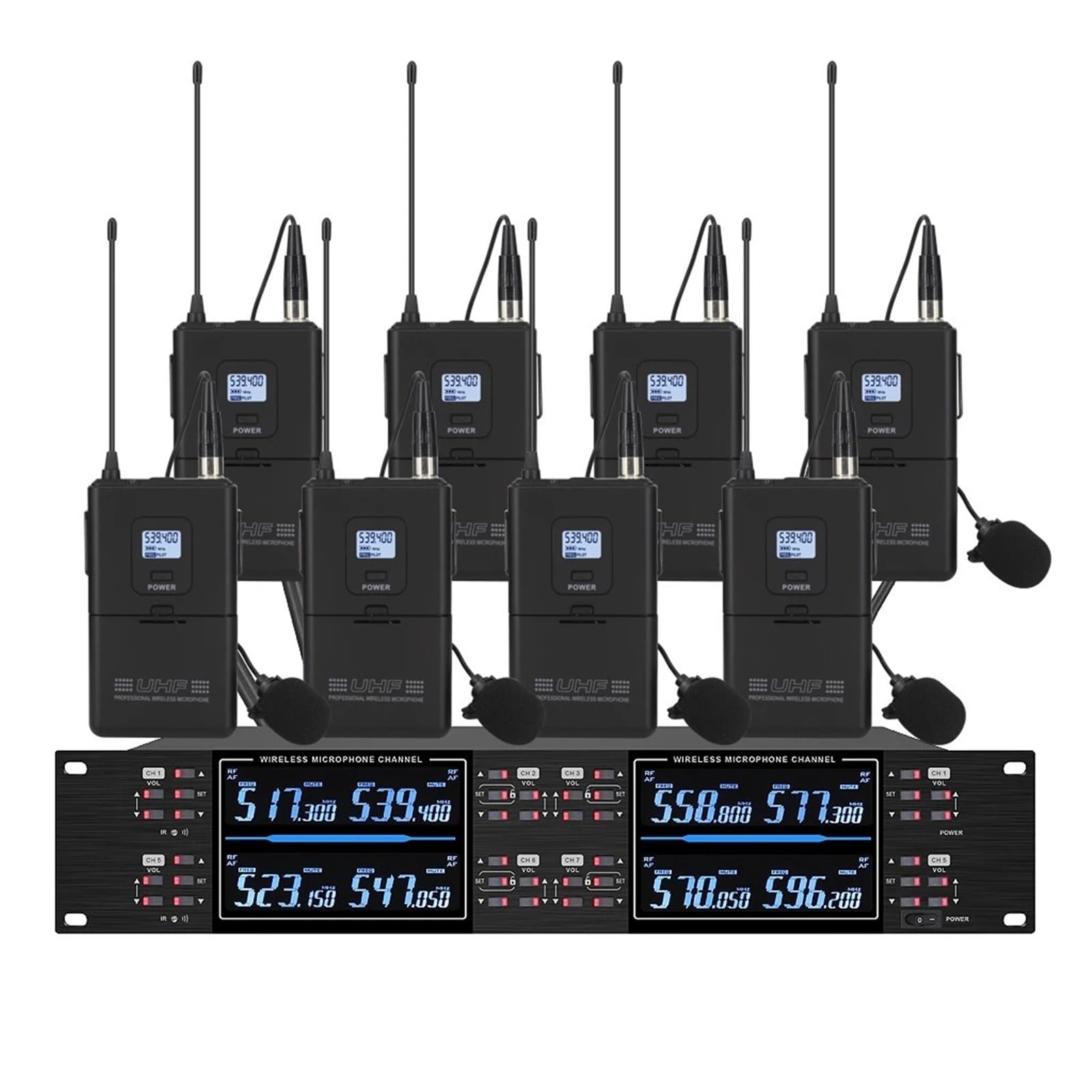 TRDEWR UHF High End Karaoke Stage Performance, Wedding Family KTV, Party Professional 8-channel Wireless Microphone System Universal Compatibility(8Lavalier)