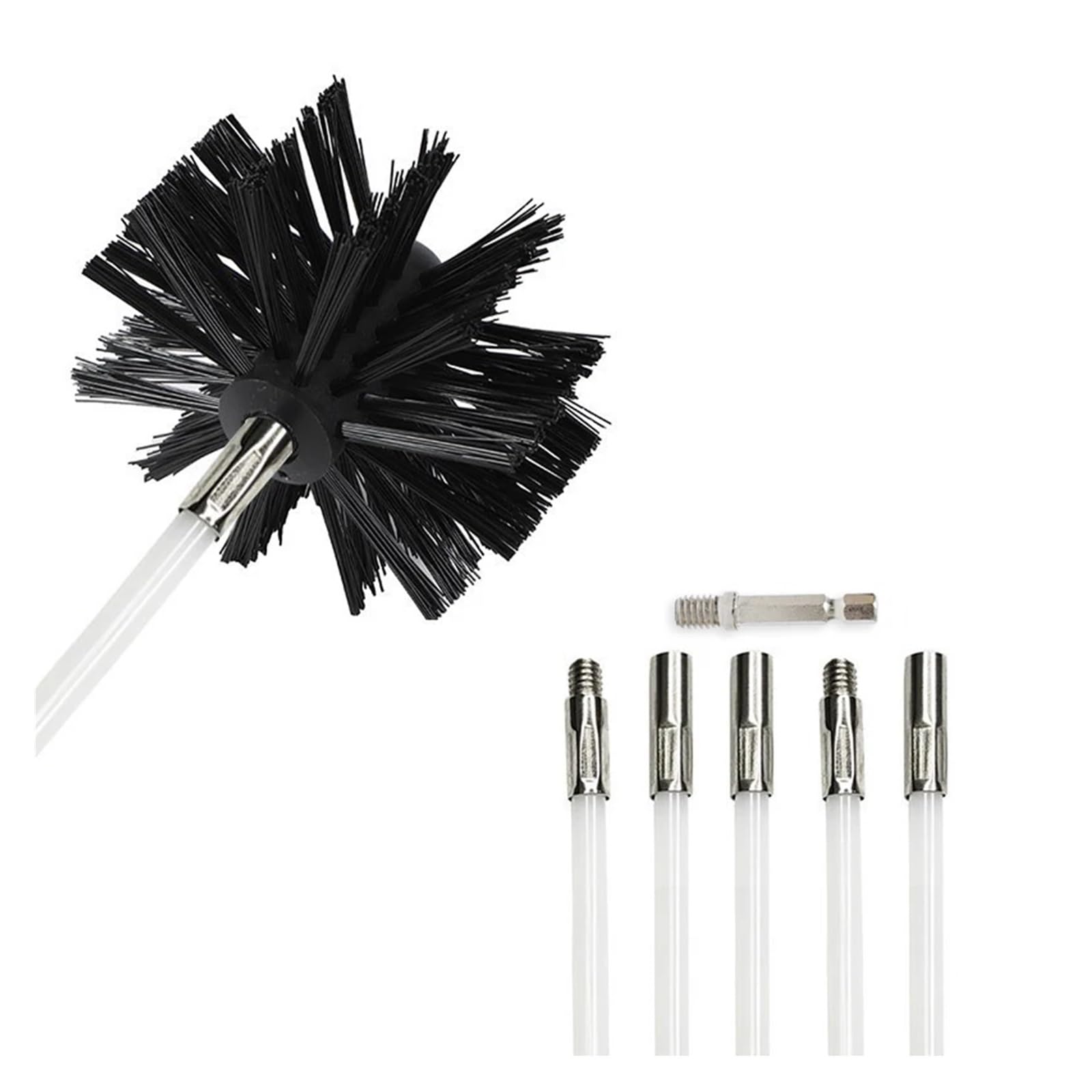 150 mm rotierender Schornsteinbesen, Langer Griff, Flexibler Stab for Schornstein, Trocknerrohr, Kamin-Innenwand und Dachreinigung, unverzichtbar for den Heimgebrauch(6Pcs 410mm Rods)