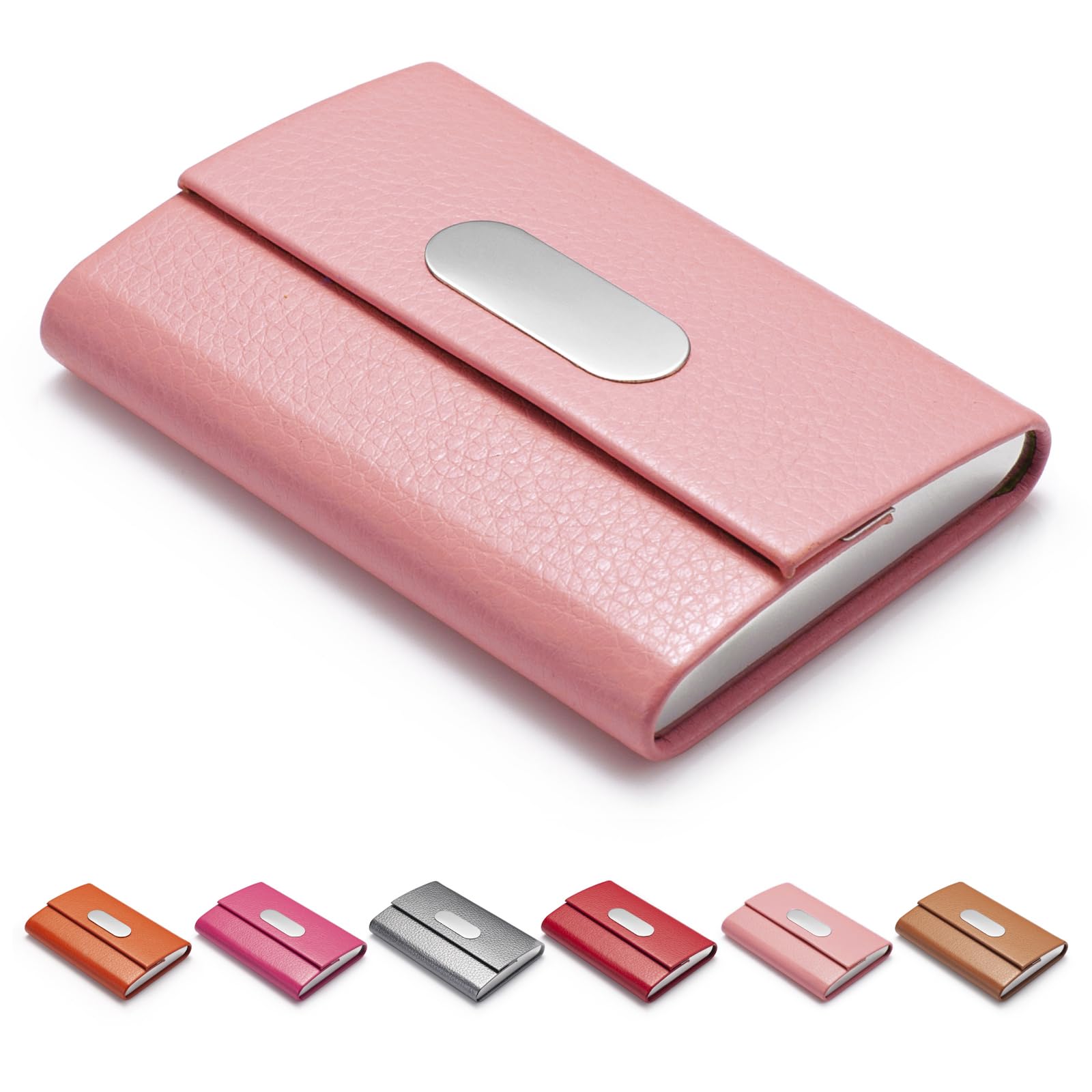 Facath Women's A - Pink Business Card Holder, Pu Leather Slim Business Card Case - Business Card Carrier Id Case/Wallet Pocket Business Name Card Holder For And Men