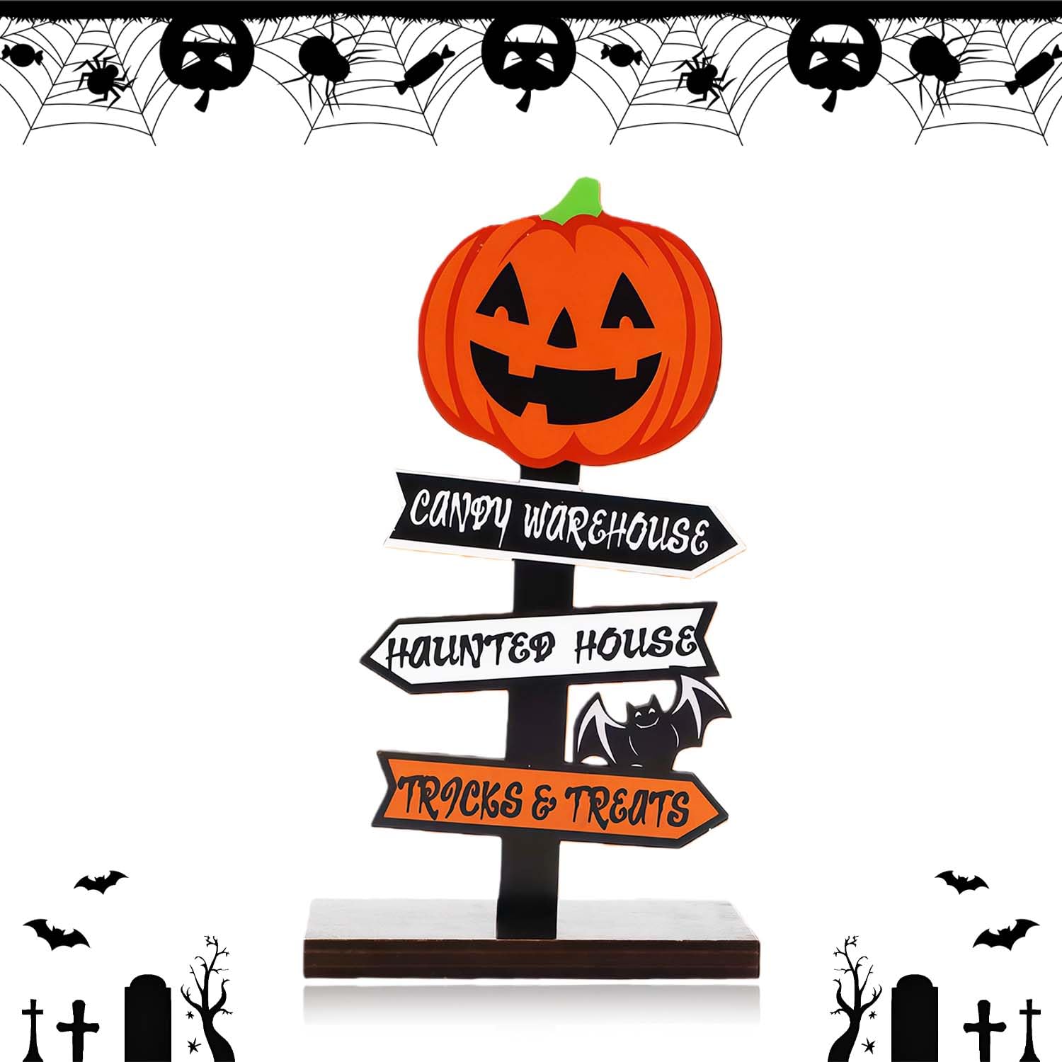 ALLY-MAGIC Halloween Table Decoration, Wooden Ornament Happy Halloween Wooden Sign Stand Table Decorations for Party Window Mantel Tabletop Decoration 14 x 8cm Y4WSSXBT(Pumpkin)