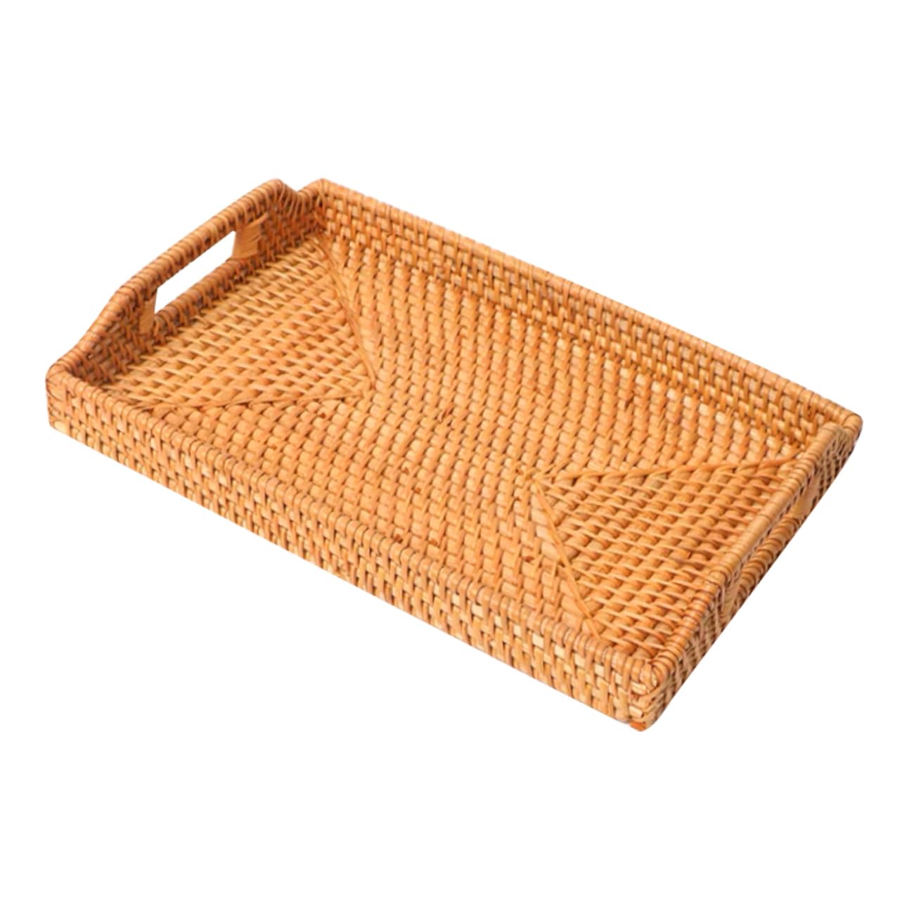 Unomor Rattan Tray Basket for Fruits Woven Baskets Wicker Bowl Handle Rustic Basket Drawer Organizer Tray Coffee Table Decor Drawer Tray Woven Storage Tray Rattan Decor Tray for Wooden
