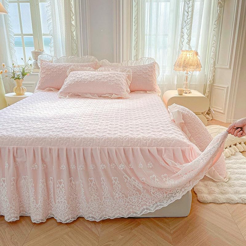 Falda de cama de algodón con encaje y volantes de 45 cm 5
