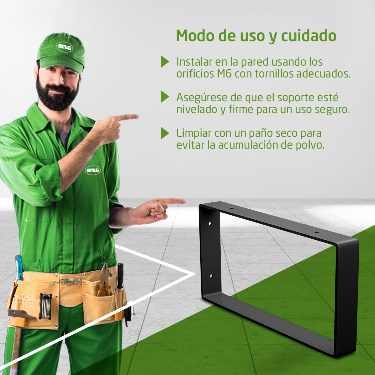 Amig - Pack de 4 Soportes Rectangulares para estantes Industriales - 126 x 261 x 30 mm - Acero Negro Mate - Soporte Estantería Pared - Diseño Funcional y Resistente - Ideal para Estanterías de Pared