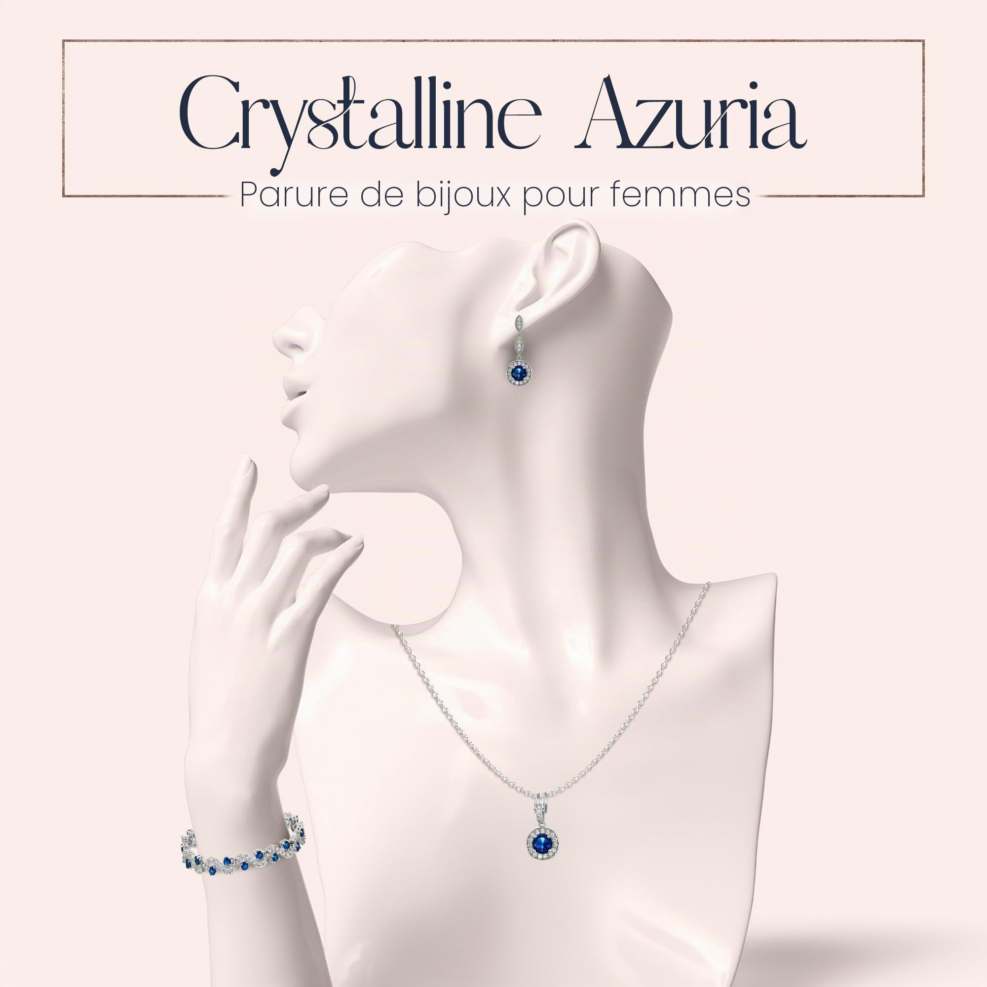 Crystalline Azuria Ensembles de Bijoux de Mariage pour Mariée Bijoux de Demoiselle d'honneur Collier Pendentif et Boucles d'Oreilles Parure de Bijoux pour Femme et Fille
