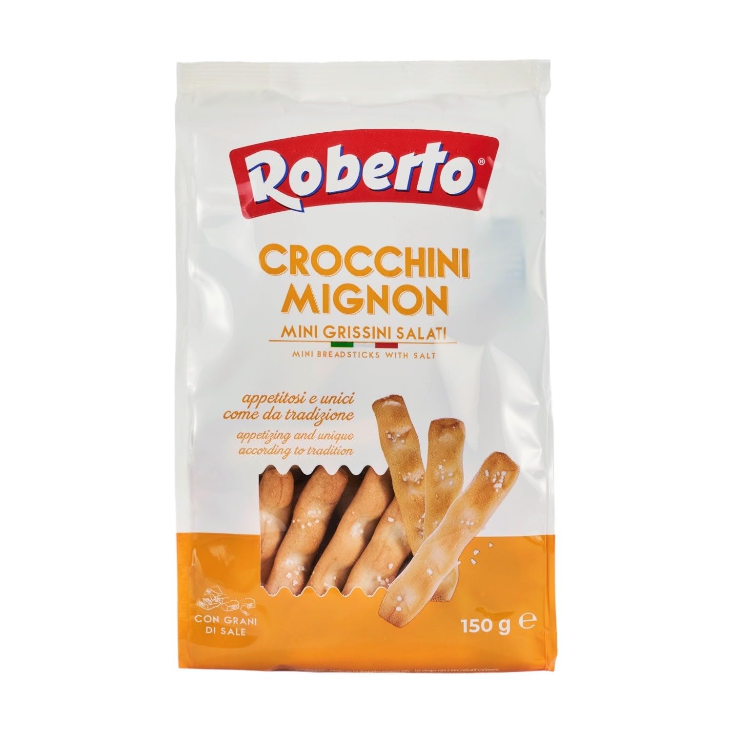 Roberto Crocchini Mignon Salati 10x150g Beutel | Mini Crissini Brotstangen mit Salz als Snack, Beilage und zum Salat | traditionelle Brot-Sticks